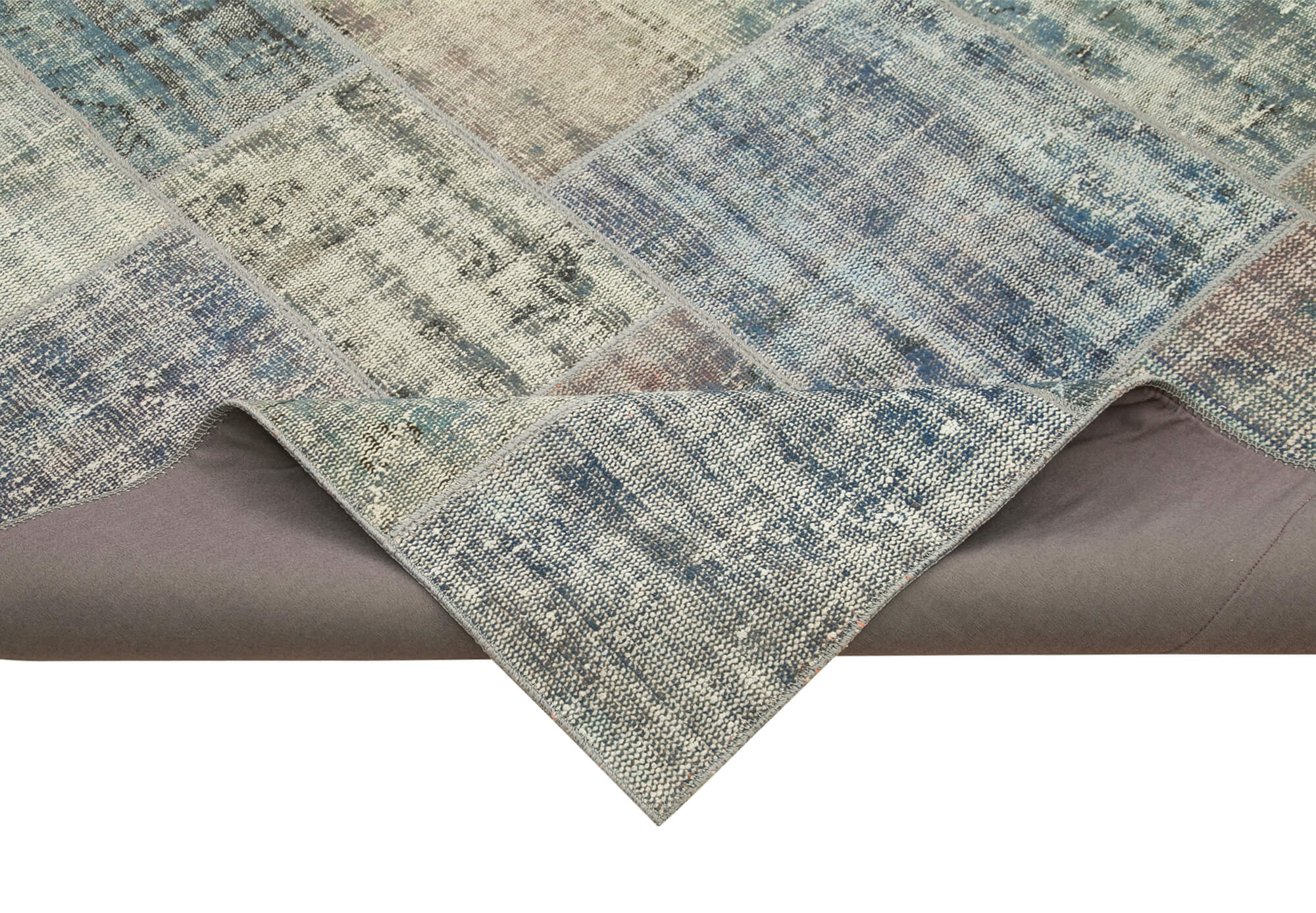Handmade Patchwork Rug – Blue Area Rug Cotton Wool Vintage Turkish Carpet 8'3"x11'8"