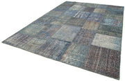 Handmade Wool Area Rug - Blue Patchwork Rug Cotton Wool Carpet 8'3''x11'8''