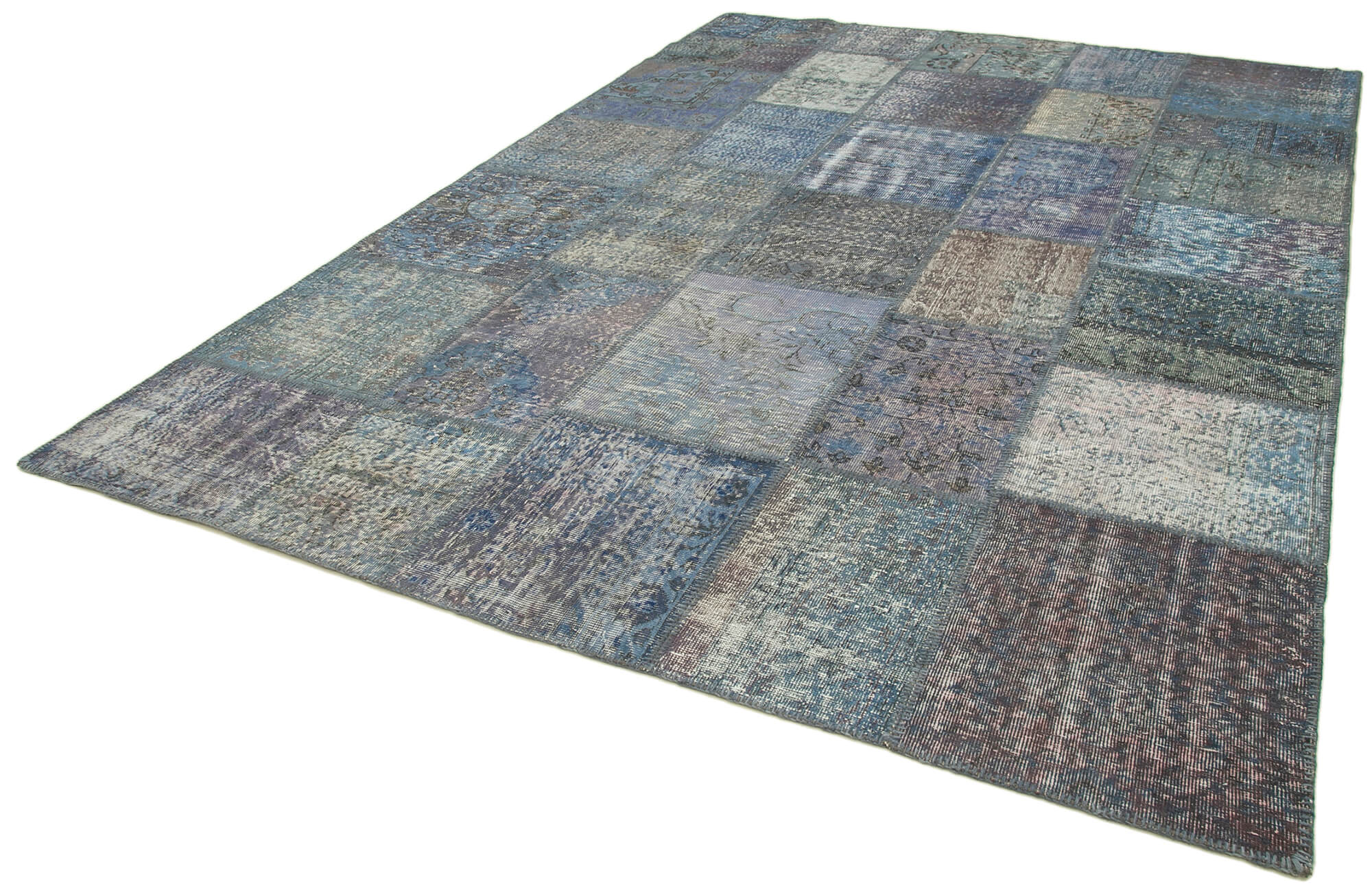 Handmade Wool Area Rug - Blue Patchwork Rug Cotton Wool Carpet 8'3''x11'8''