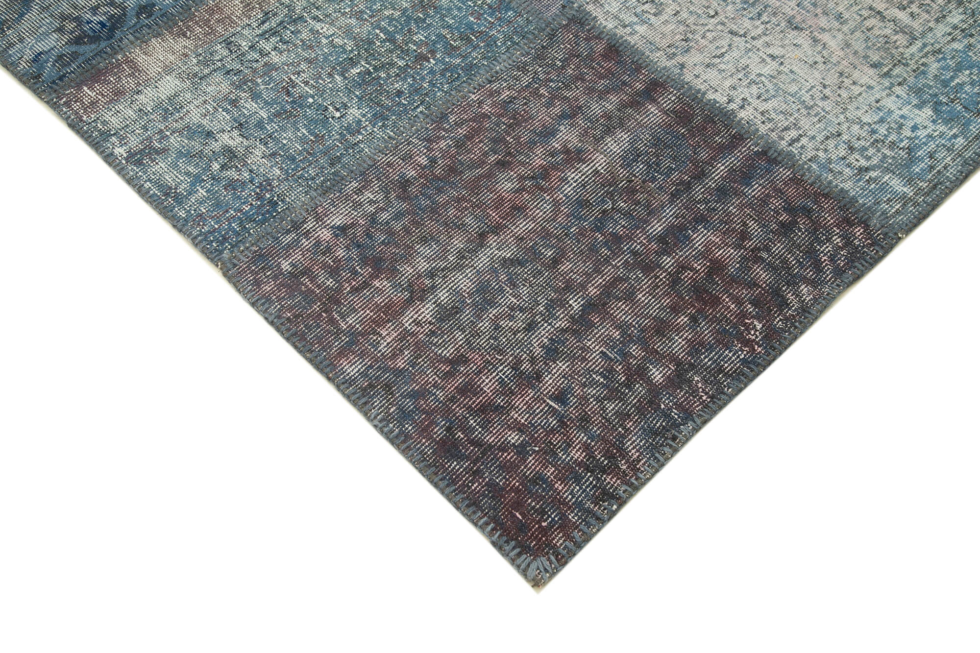 Handmade Wool Area Rug - Blue Patchwork Rug Cotton Wool Carpet 8'3''x11'8''
