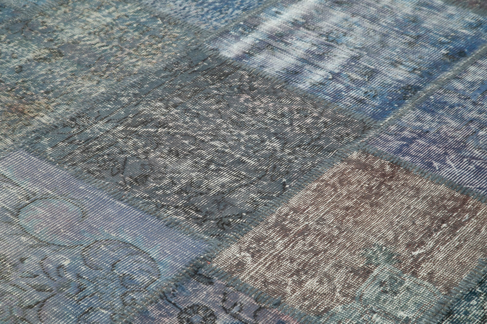 Handmade Wool Area Rug - Blue Patchwork Rug Cotton Wool Carpet 8'3''x11'8''