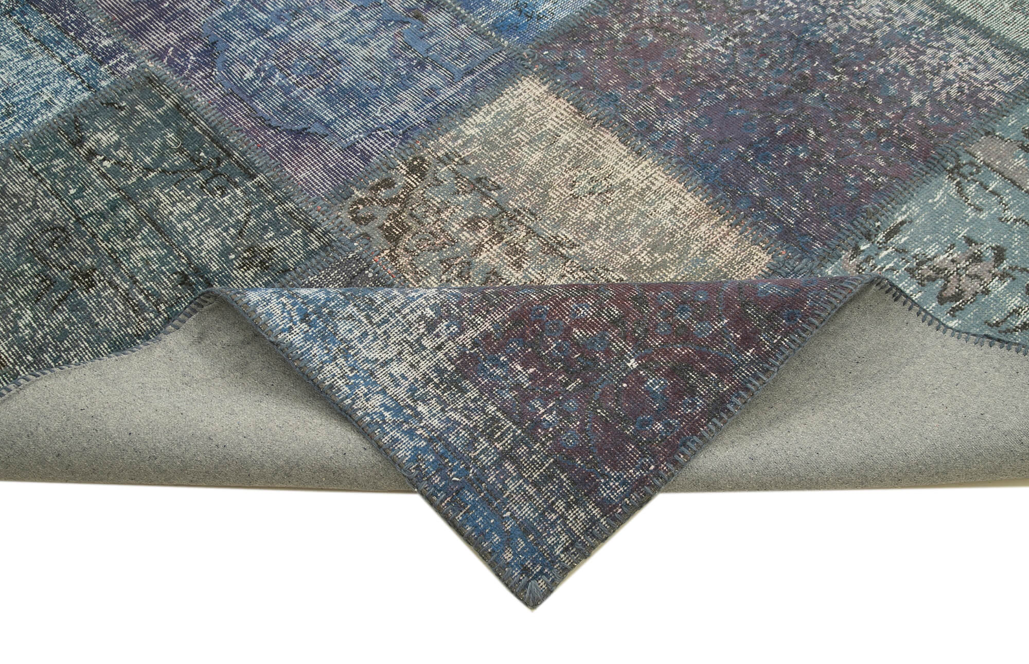 Handmade Wool Area Rug - Blue Patchwork Rug Cotton Wool Carpet 8'3''x11'8''