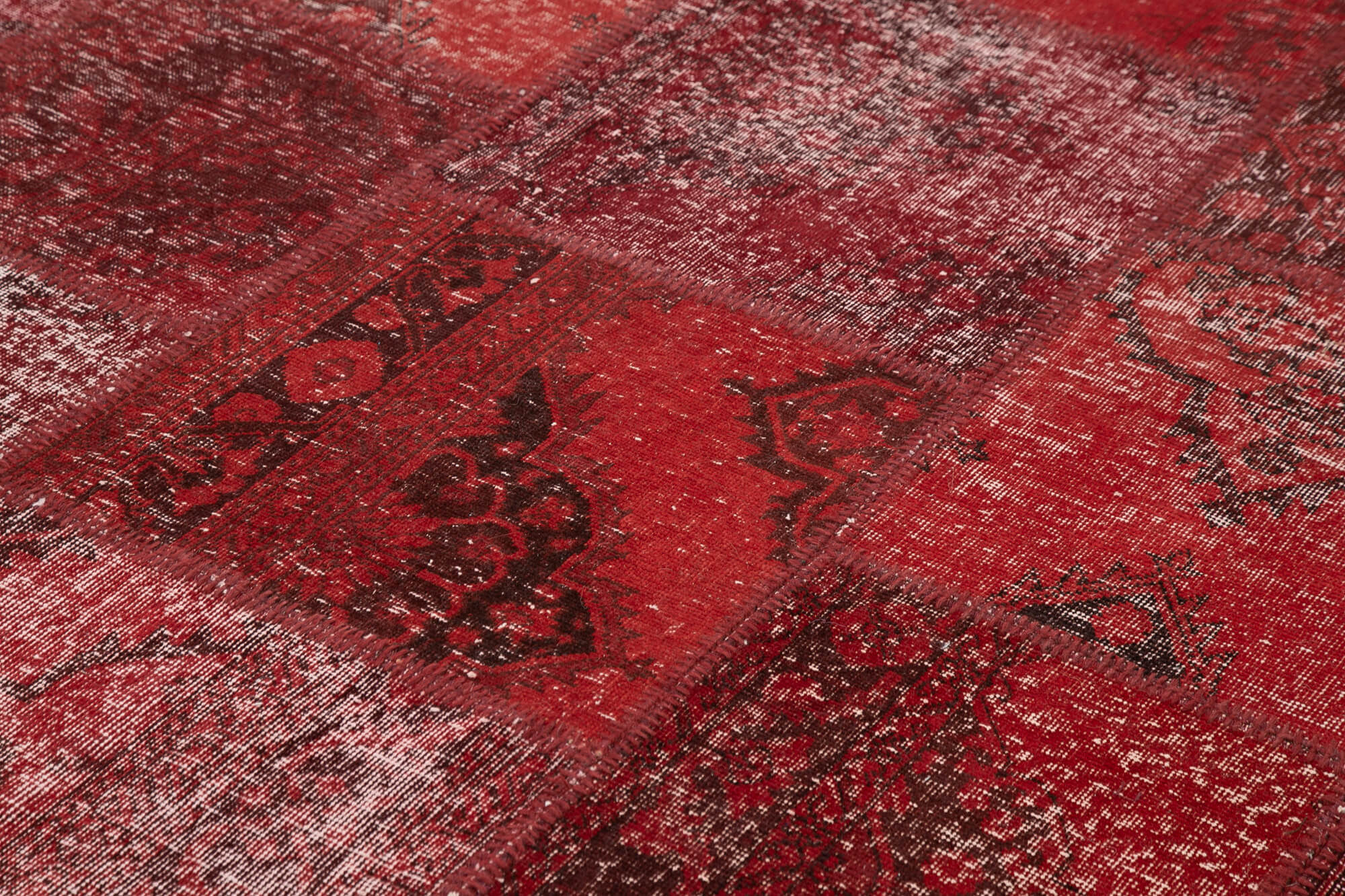 Handmade Area Rug - Red Patchwork Cotton Wool Vintage Hand Knotted Carpet 8'2" x 11'7"