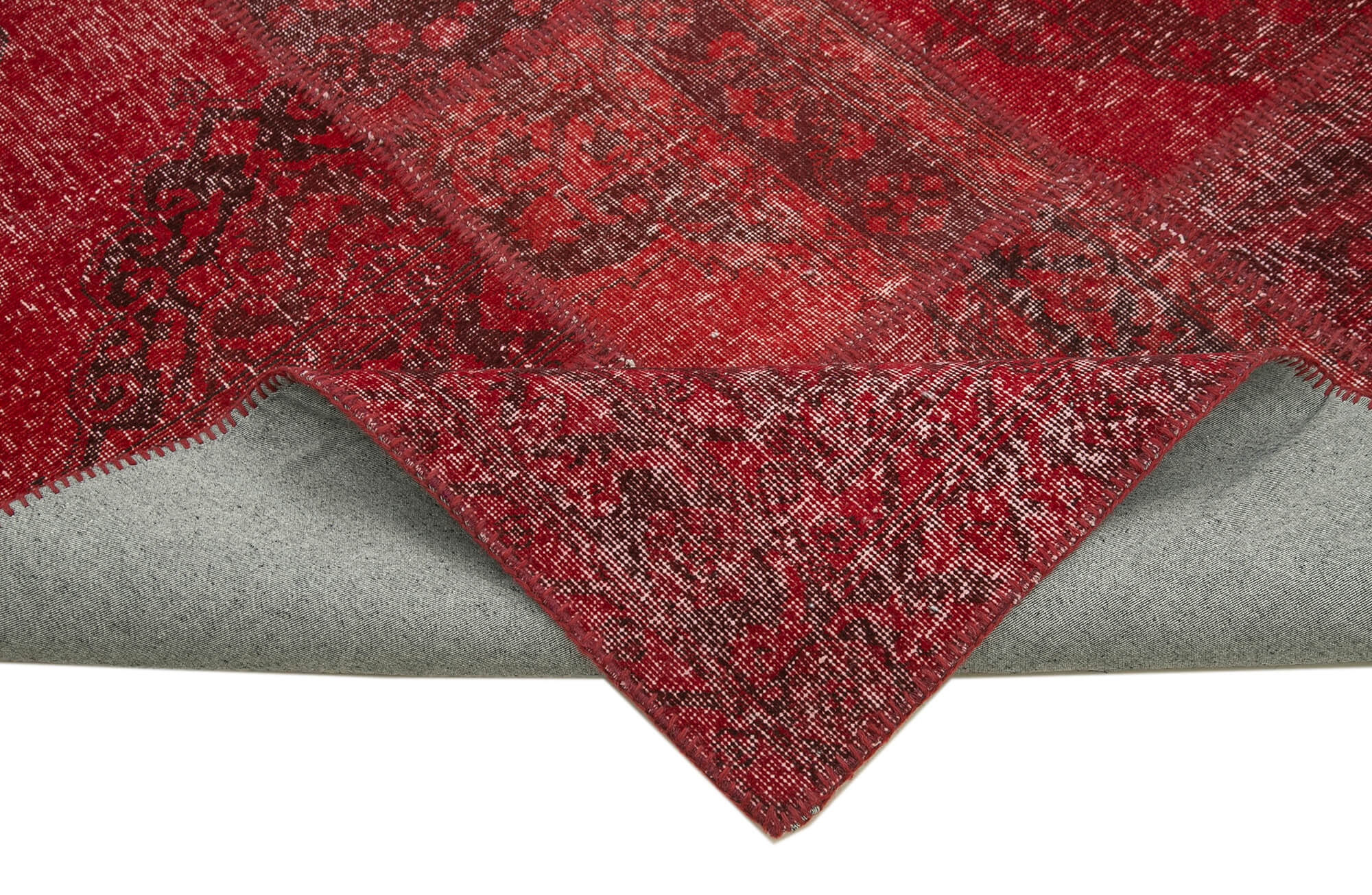 Handmade Area Rug - Red Patchwork Cotton Wool Vintage Hand Knotted Carpet 8'2" x 11'7"