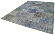 Handmade Wool Area Rug - Blue Patchwork Rug Cotton Wool Carpet 8'4"x11'8"