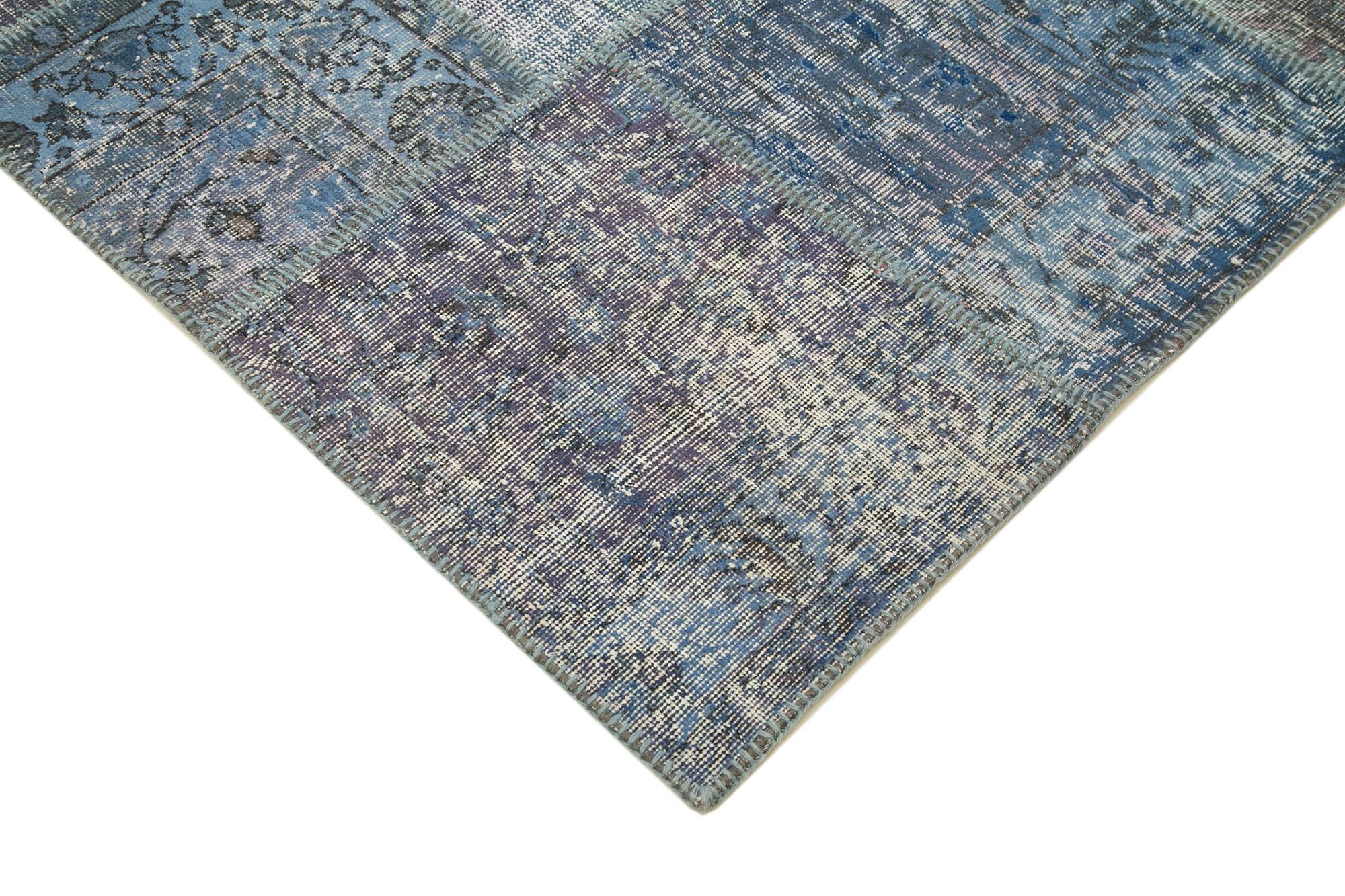 Handmade Wool Area Rug - Blue Patchwork Rug Cotton Wool Carpet 8'4"x11'8"