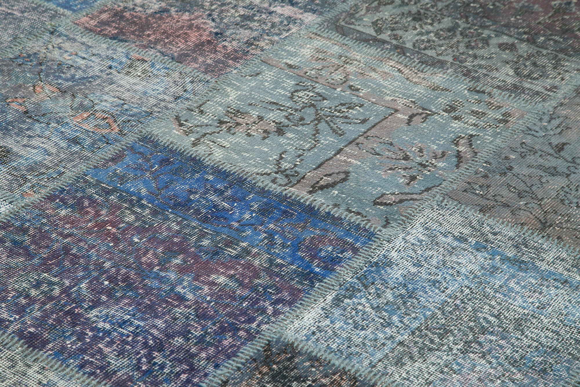 Handmade Wool Area Rug - Blue Patchwork Rug Cotton Wool Carpet 8'4"x11'8"