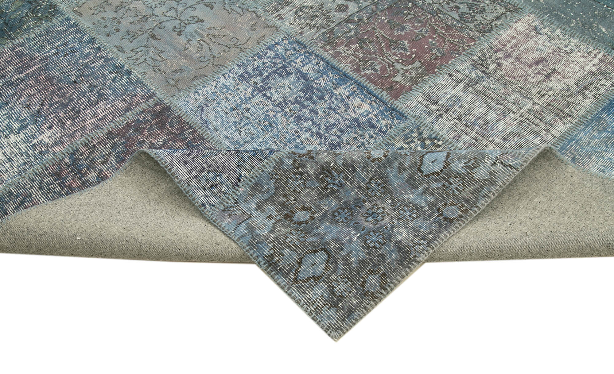 Handmade Wool Area Rug - Blue Patchwork Rug Cotton Wool Carpet 8'4"x11'8"