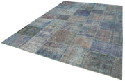 Handmade Patchwork Rug – Blue Area Rug Cotton Wool, Durable Turkish Carpet 8'3''x11'9''