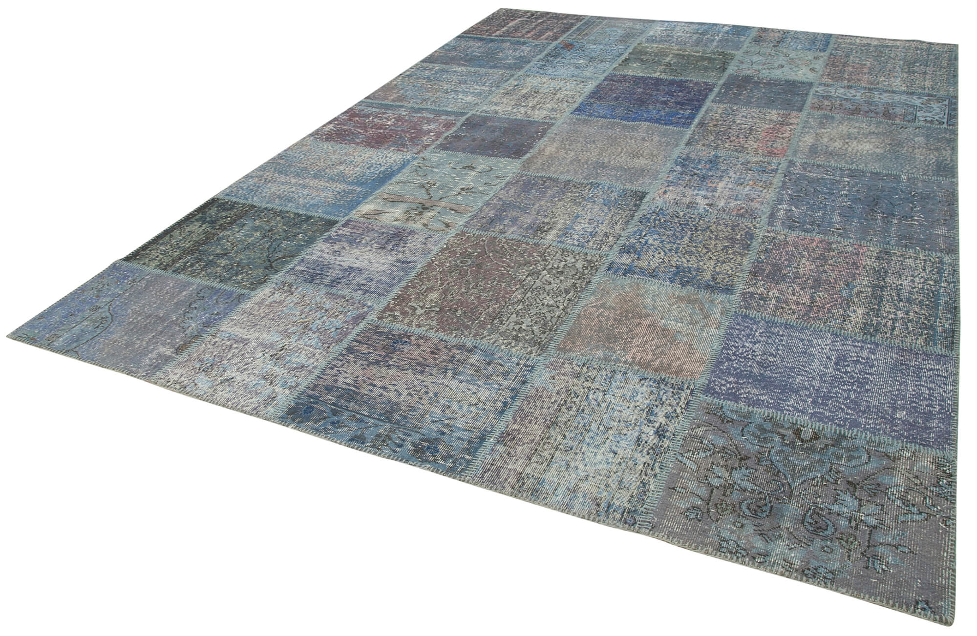 Handmade Patchwork Rug – Blue Area Rug Cotton Wool, Durable Turkish Carpet 8'3''x11'9''