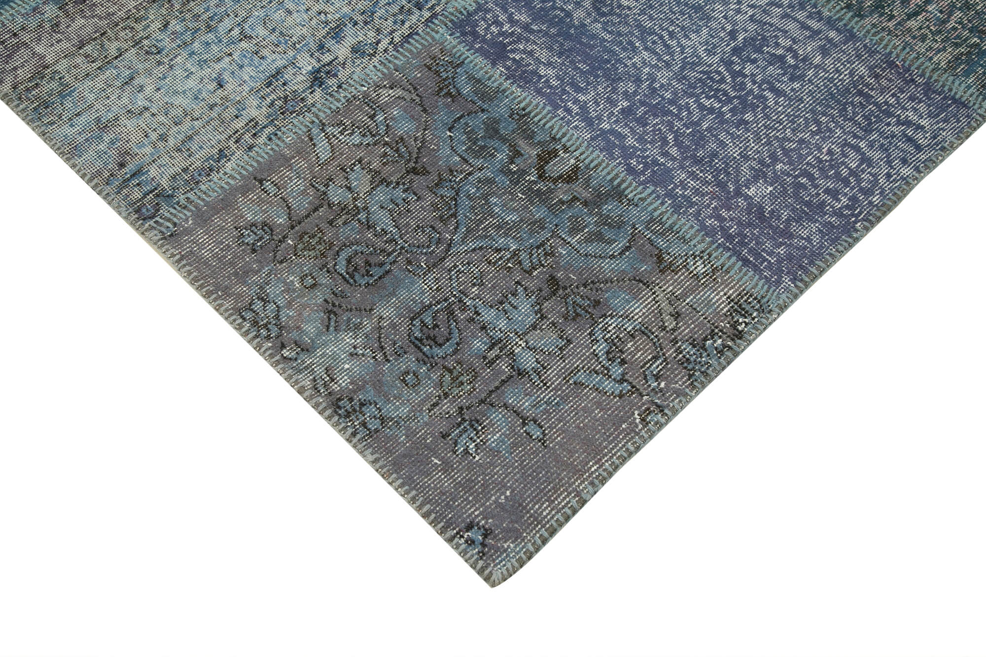 Handmade Patchwork Rug – Blue Area Rug Cotton Wool, Durable Turkish Carpet 8'3''x11'9''