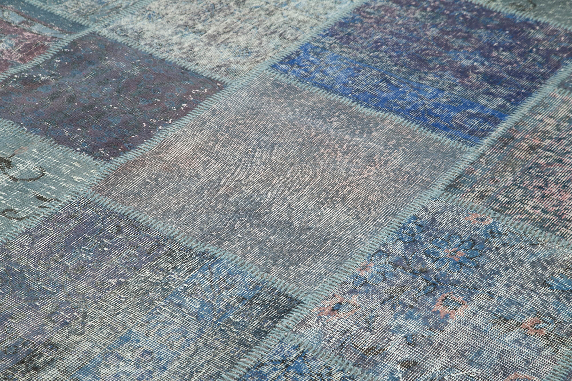 Handmade Patchwork Rug – Blue Area Rug Cotton Wool, Durable Turkish Carpet 8'3''x11'9''