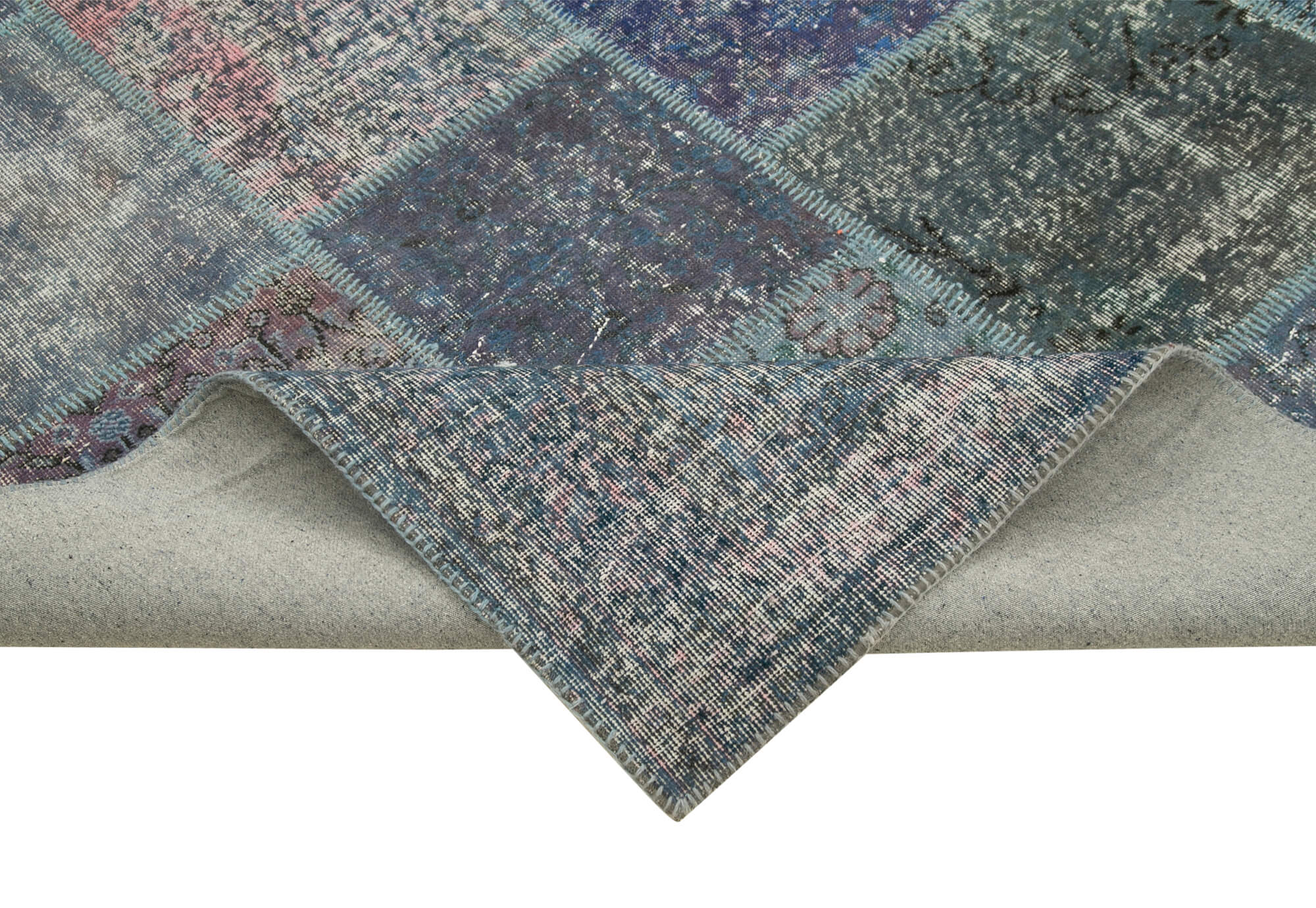 Handmade Patchwork Rug – Blue Area Rug Cotton Wool, Durable Turkish Carpet 8'3''x11'9''