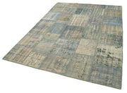 Handmade Patchwork Rug - Kirk Yama Blue Cotton Wool Area Carpet 5'9''x7'11''