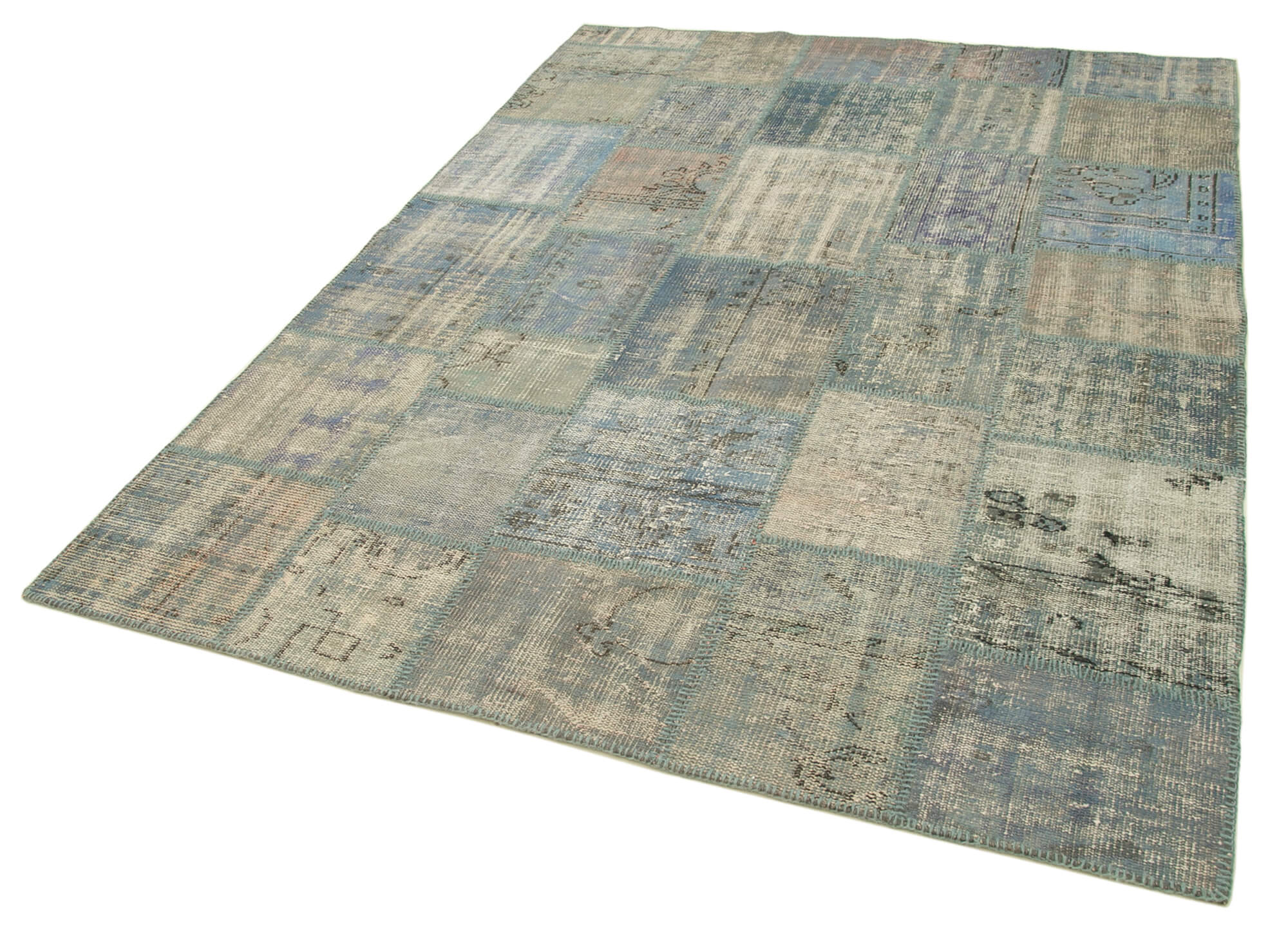 Handmade Patchwork Rug - Kirk Yama Blue Cotton Wool Area Carpet 5'9''x7'11''