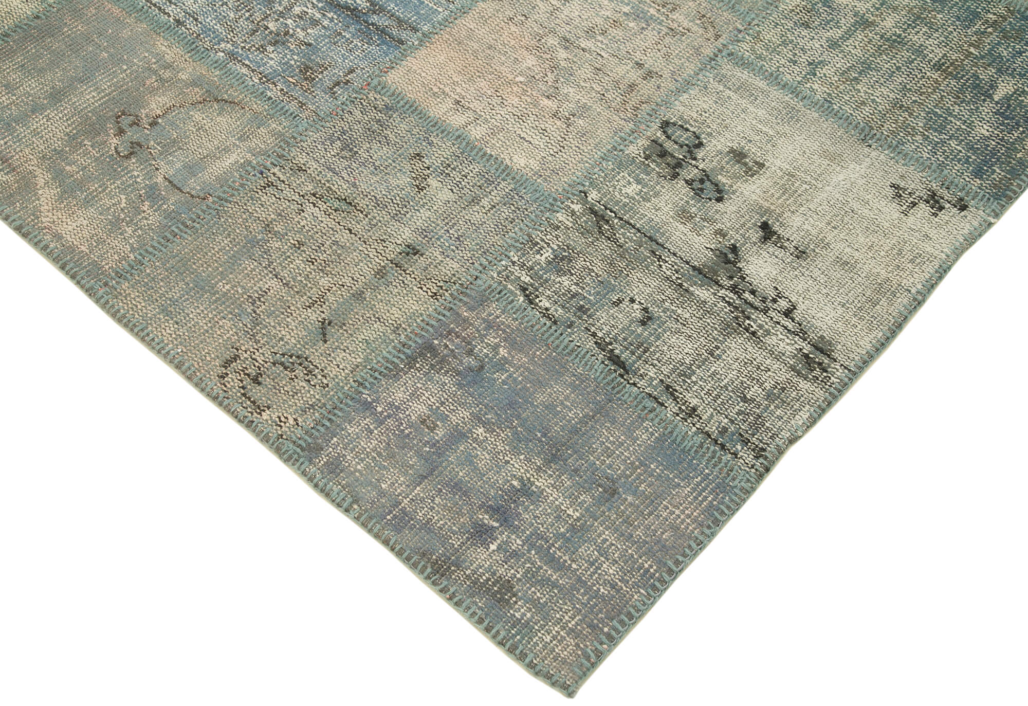 Handmade Patchwork Rug - Kirk Yama Blue Cotton Wool Area Carpet 5'9''x7'11''