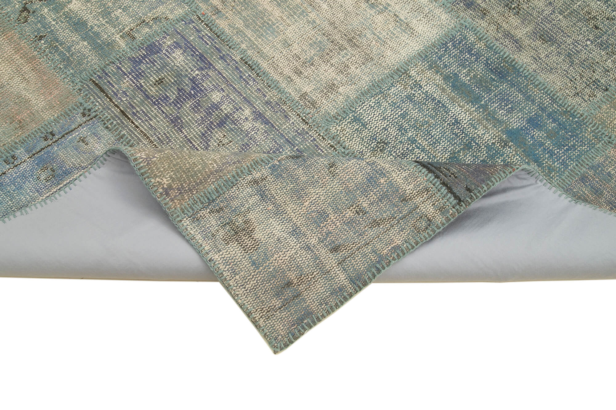 Handmade Patchwork Rug - Kirk Yama Blue Cotton Wool Area Carpet 5'9''x7'11''