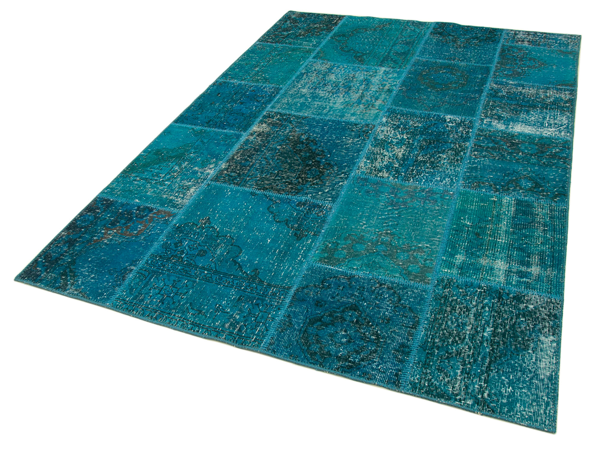 Handmade Area Rug - Kirk Yama Turquoise Patchwork Cotton Wool Carpet 5'5''x7'11''