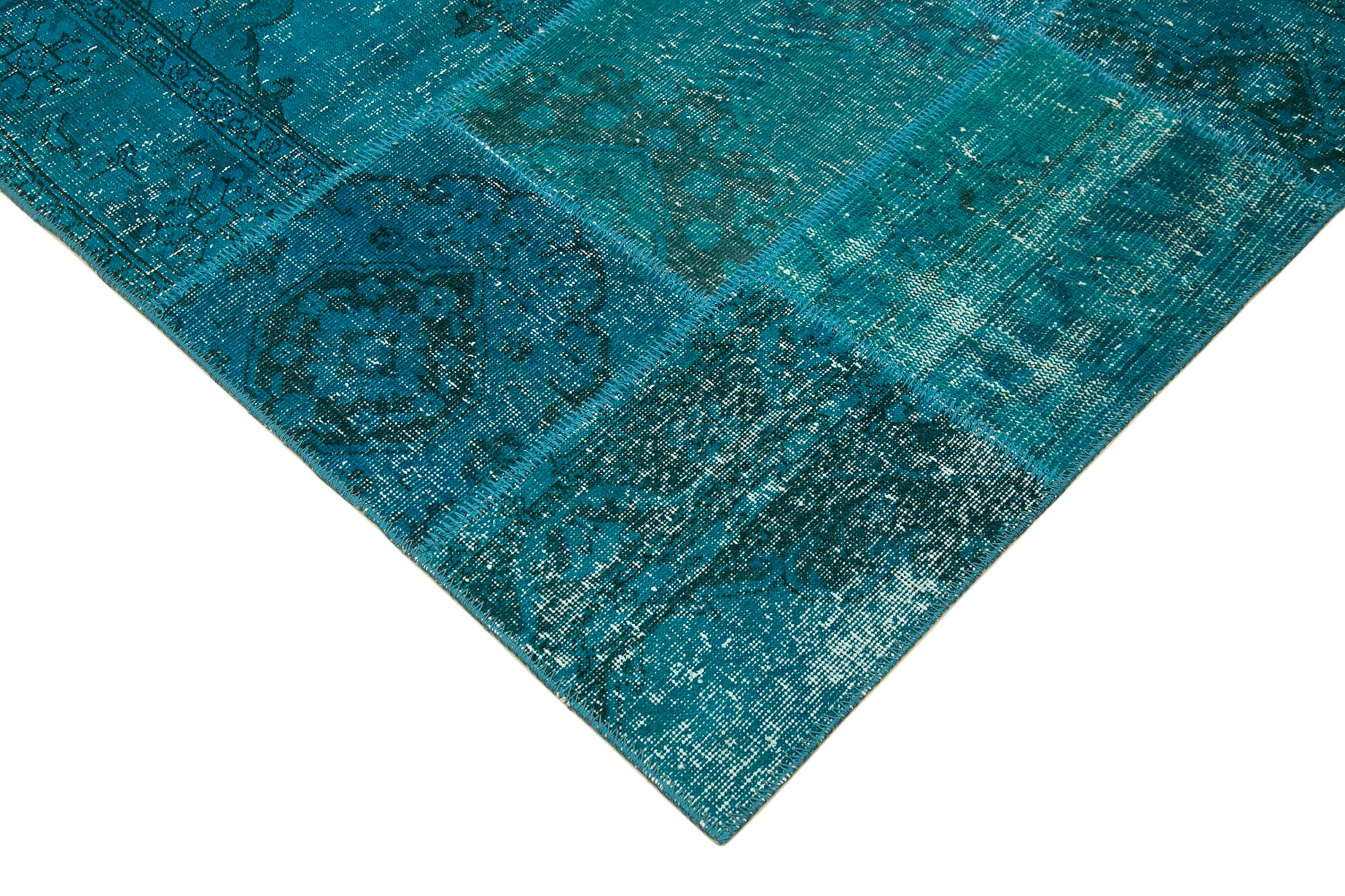 Handmade Area Rug - Kirk Yama Turquoise Patchwork Cotton Wool Carpet 5'5''x7'11''