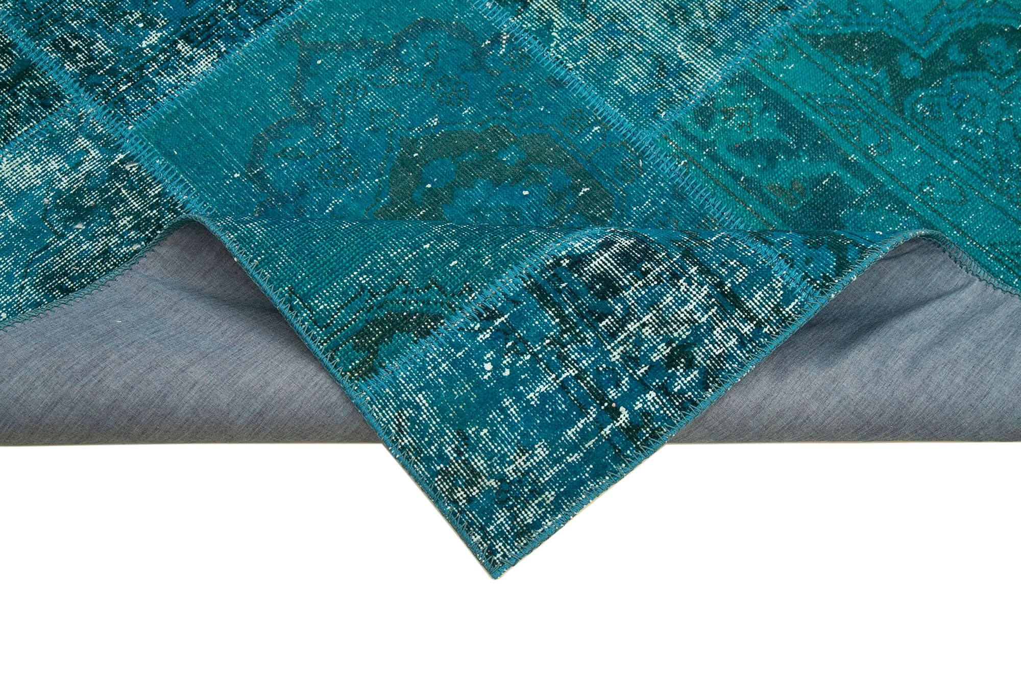 Handmade Area Rug - Kirk Yama Turquoise Patchwork Cotton Wool Carpet 5'5''x7'11''