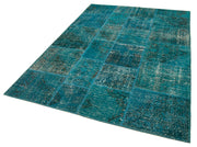 Handmade Area Rug - Turquoise Patchwork Cotton Wool Carpet 5'7''x7'11''