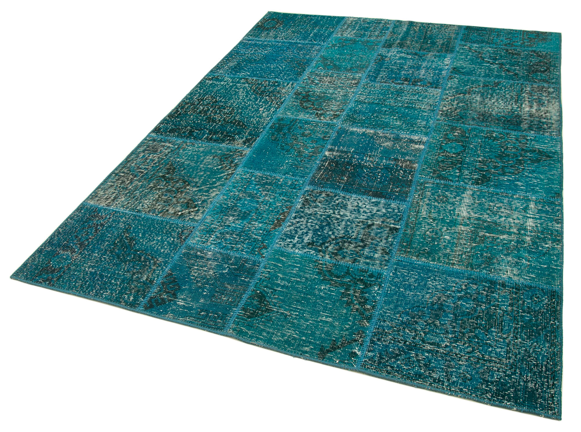 Handmade Area Rug - Turquoise Patchwork Cotton Wool Carpet 5'7''x7'11''
