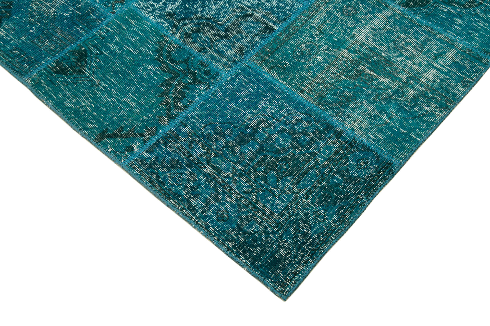 Handmade Area Rug - Turquoise Patchwork Cotton Wool Carpet 5'7''x7'11''