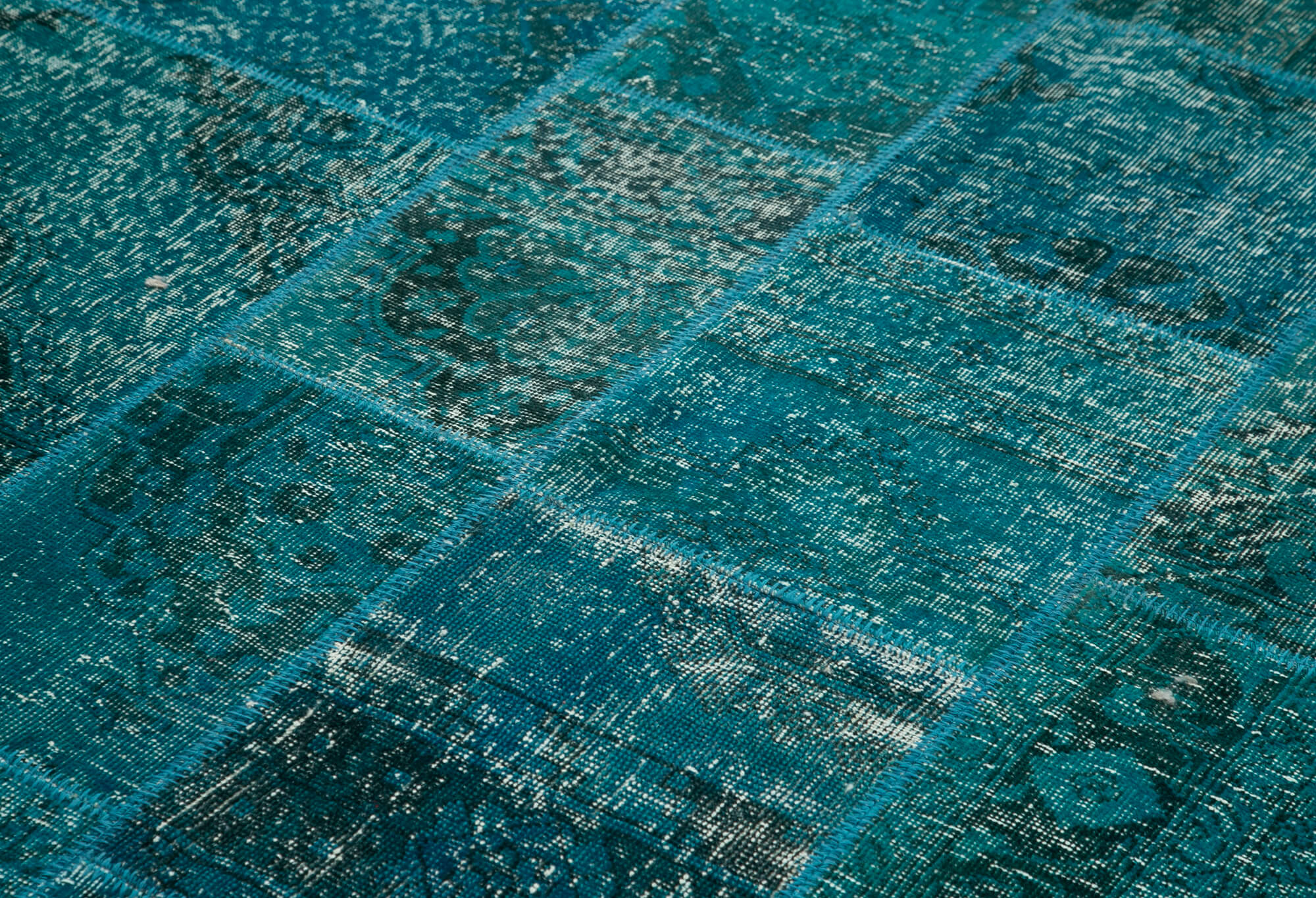Handmade Area Rug - Turquoise Patchwork Cotton Wool Carpet 5'7''x7'11''