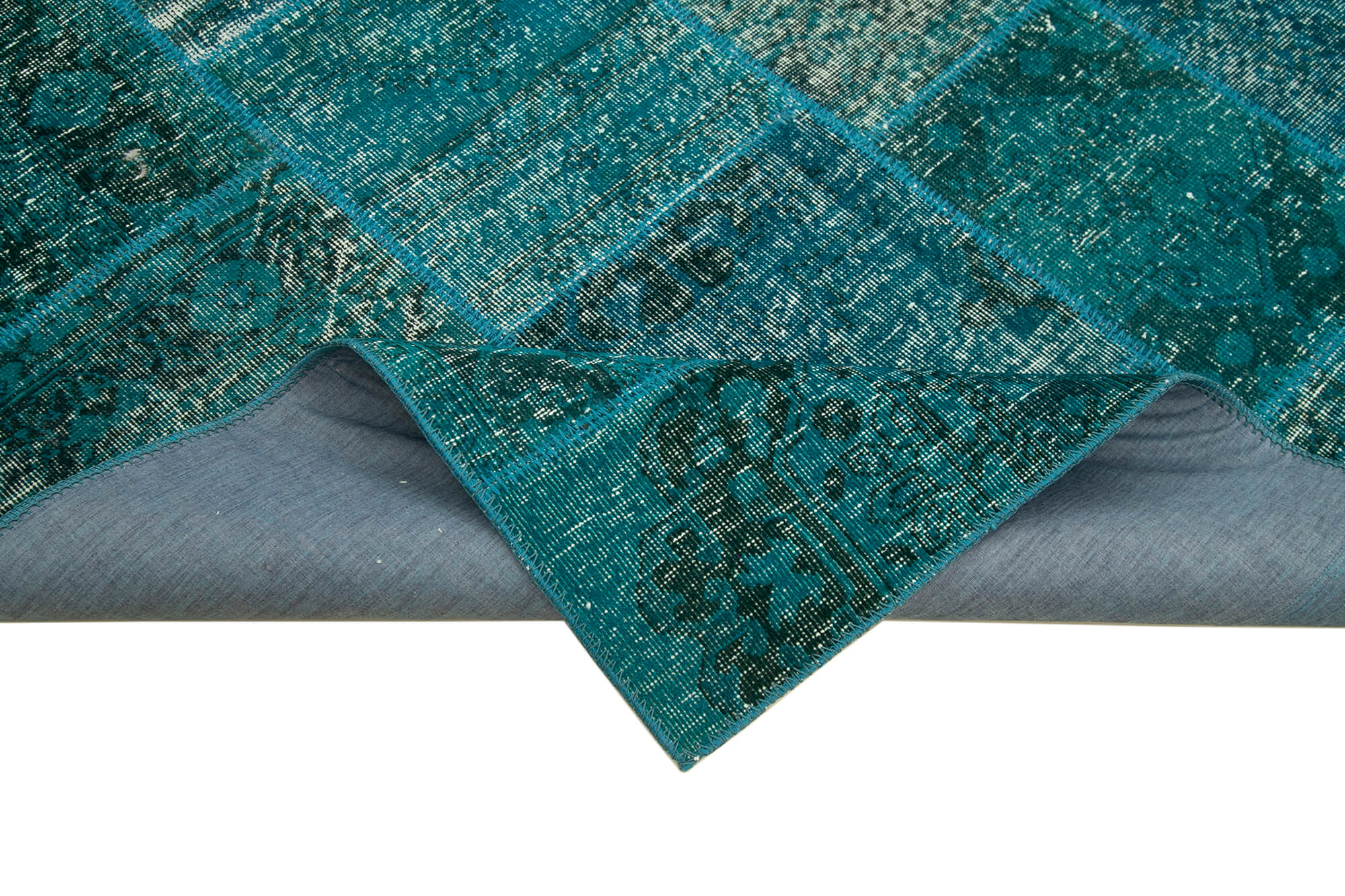 Handmade Area Rug - Turquoise Patchwork Cotton Wool Carpet 5'7''x7'11''