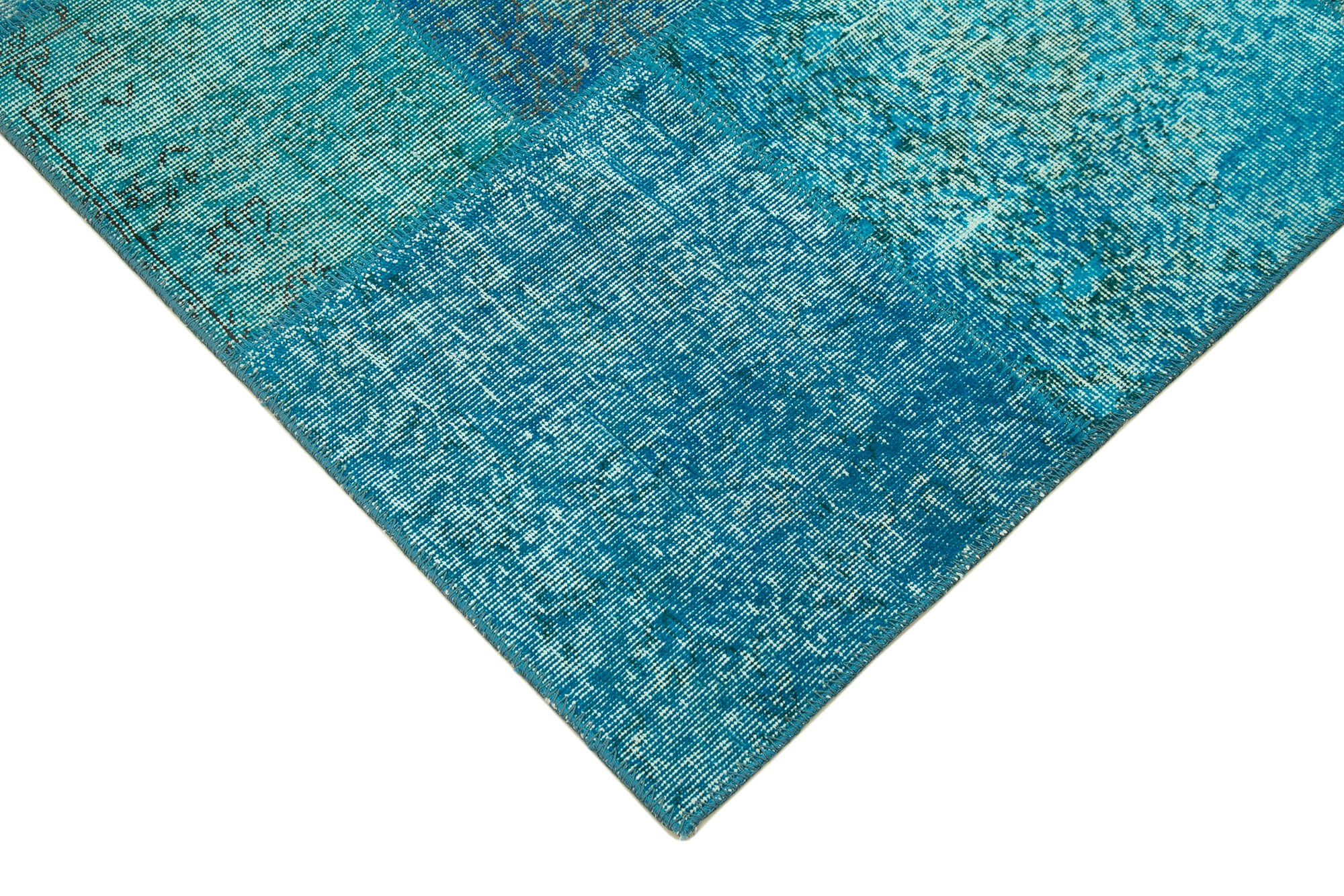 Handmade Area Rug - Turquoise Patchwork Cotton Wool Vintage Turkish Carpet 5'7''x8'