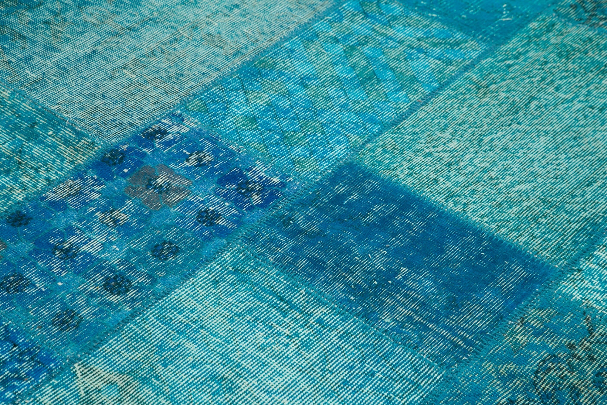 Handmade Area Rug - Turquoise Patchwork Cotton Wool Vintage Turkish Carpet 5'7''x8'