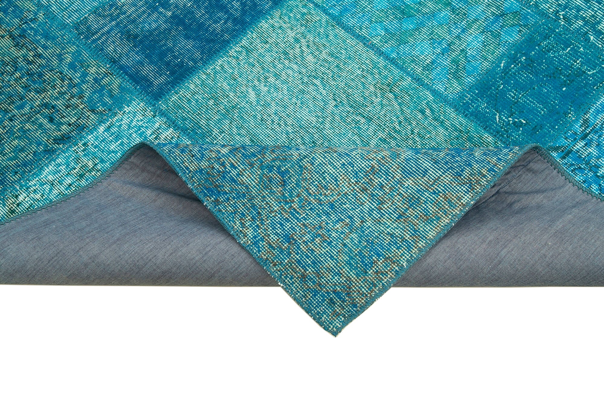 Handmade Area Rug - Turquoise Patchwork Cotton Wool Vintage Turkish Carpet 5'7''x8'