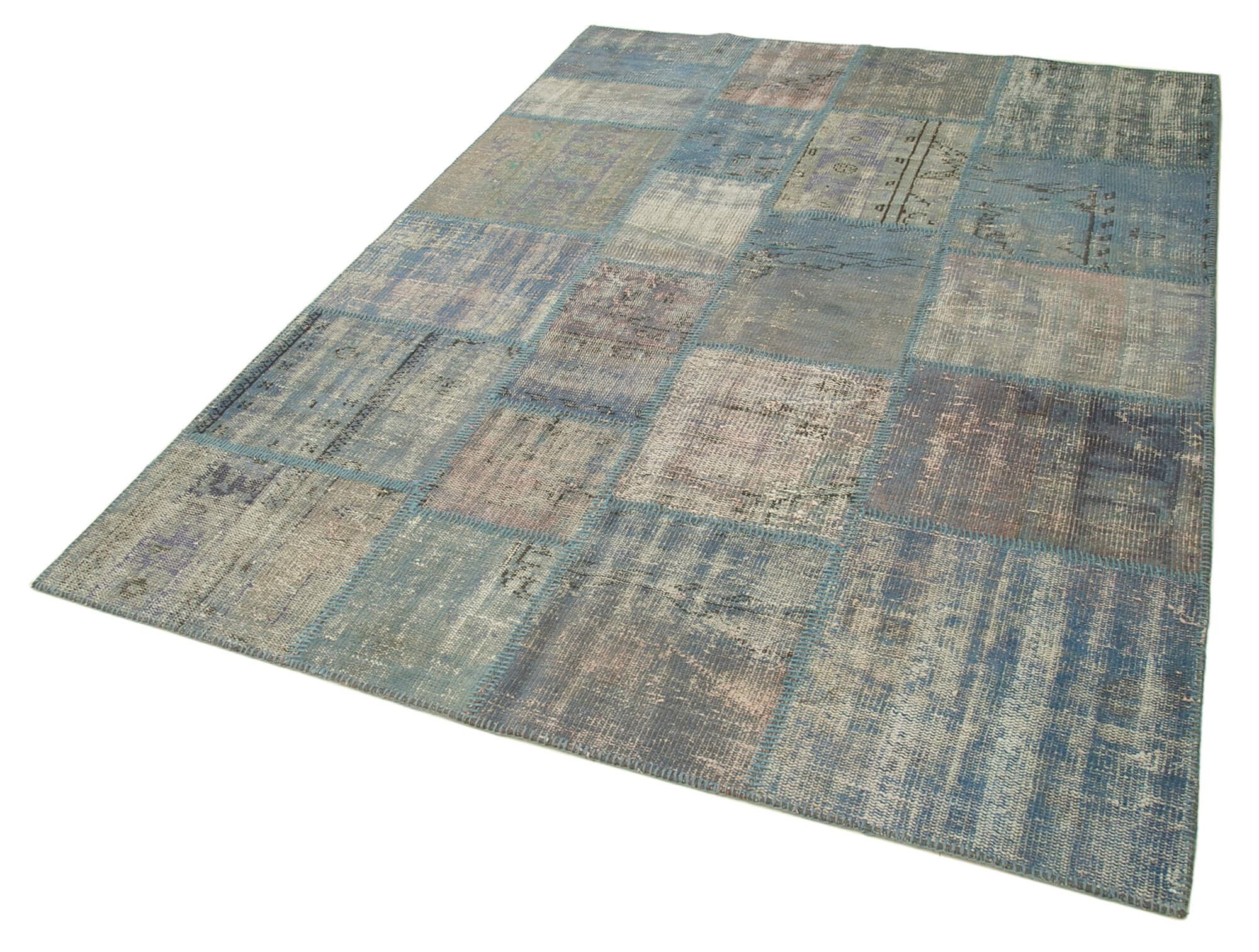 Handmade Patchwork Rug - Blue Area Rug Cotton Wool Carpet 5'9''x7'11'' Durable
