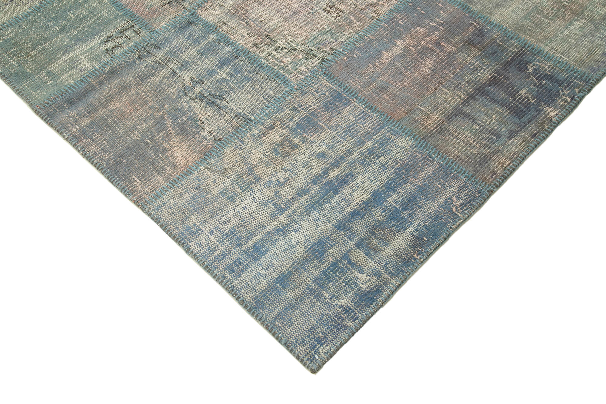 Handmade Patchwork Rug - Blue Area Rug Cotton Wool Carpet 5'9''x7'11'' Durable