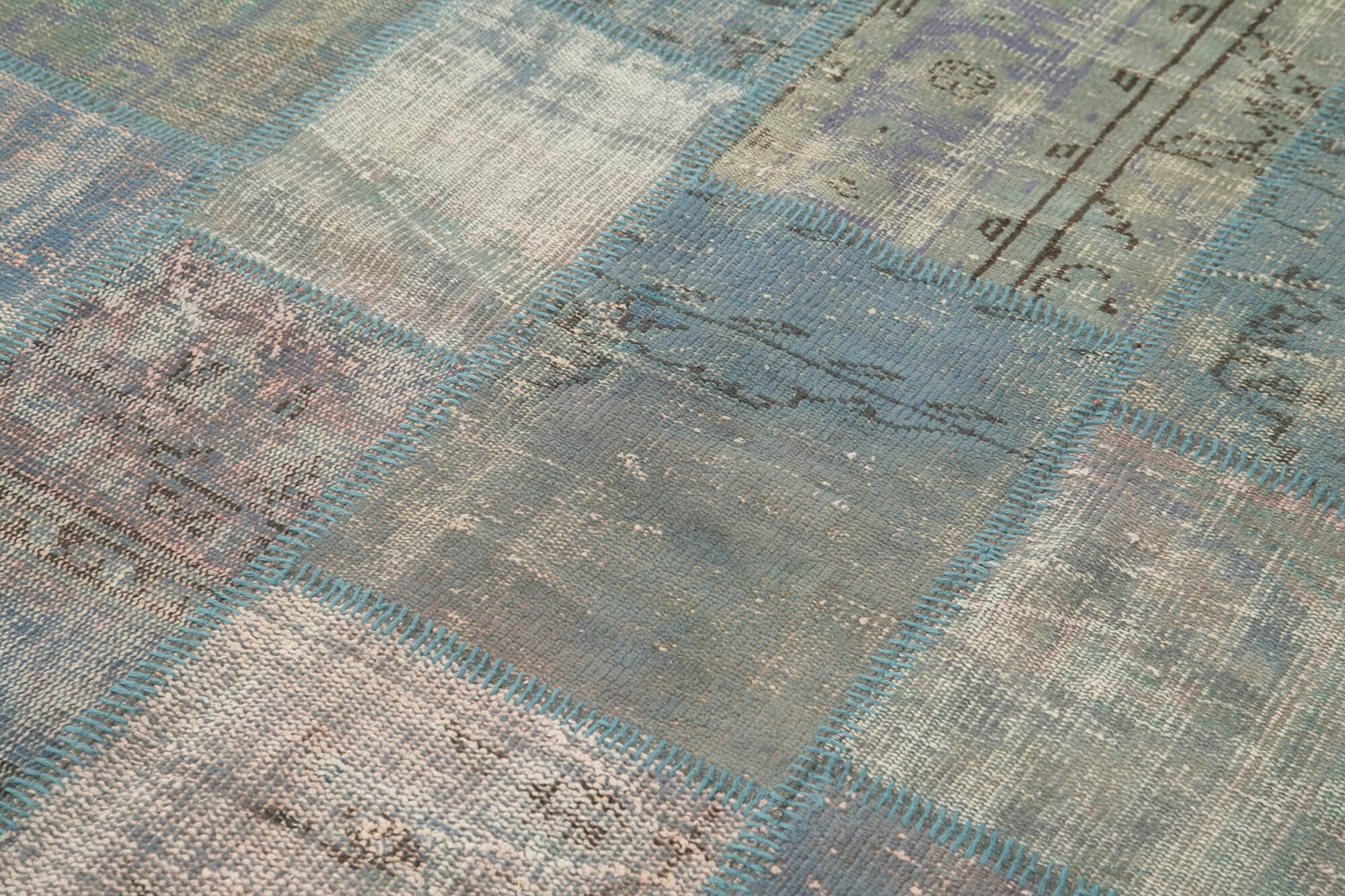 Handmade Patchwork Rug - Blue Area Rug Cotton Wool Carpet 5'9''x7'11'' Durable