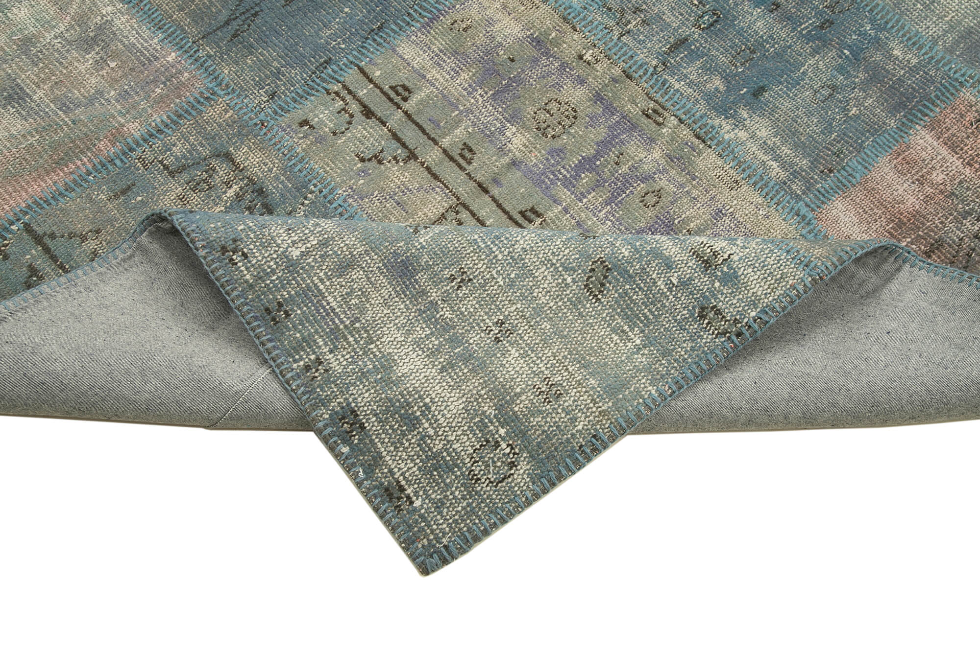 Handmade Patchwork Rug - Blue Area Rug Cotton Wool Carpet 5'9''x7'11'' Durable