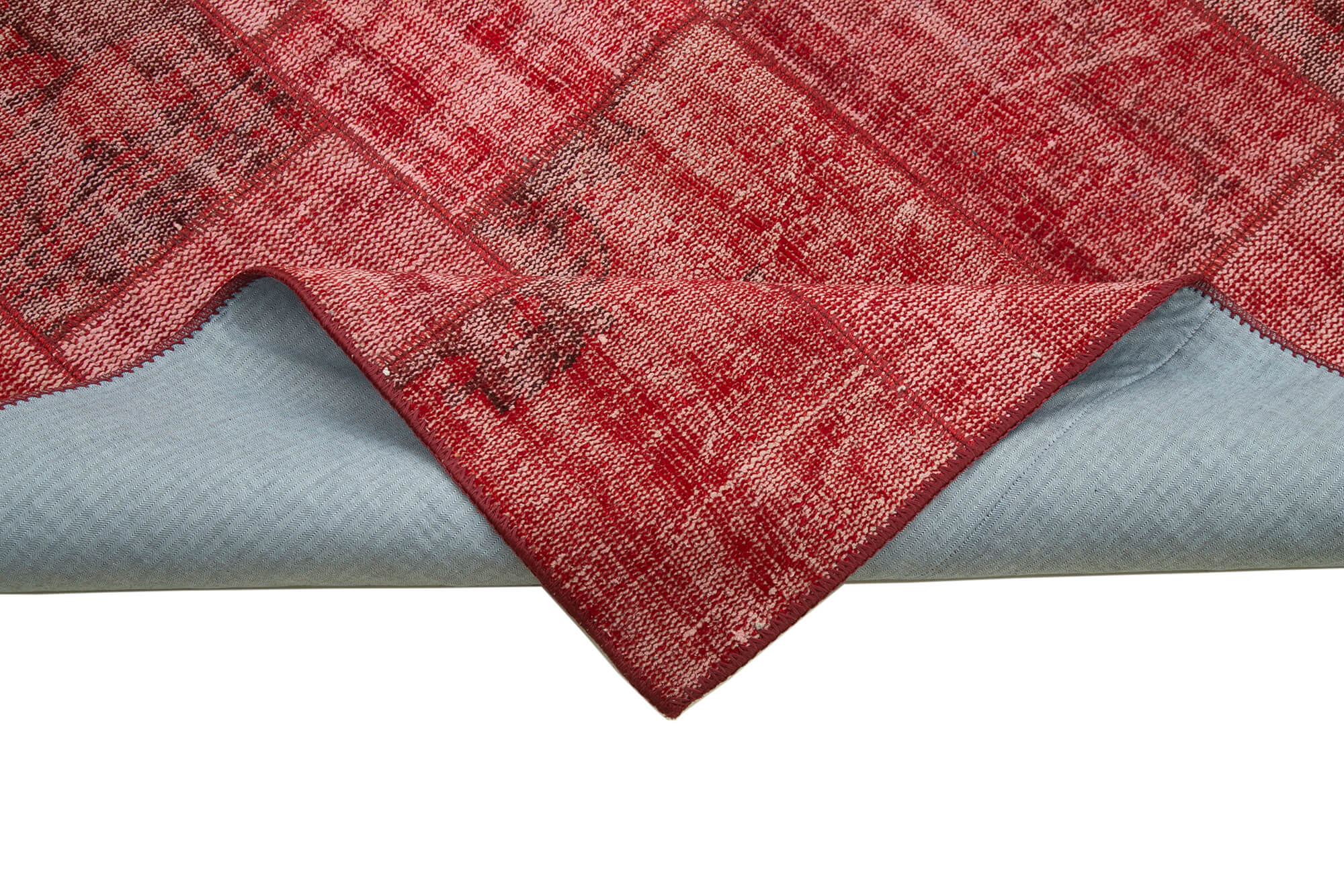 Handmade Area Rug - Red Patchwork Cotton Wool Rug 5'8'' x 7'10'' | Artisan Crafted