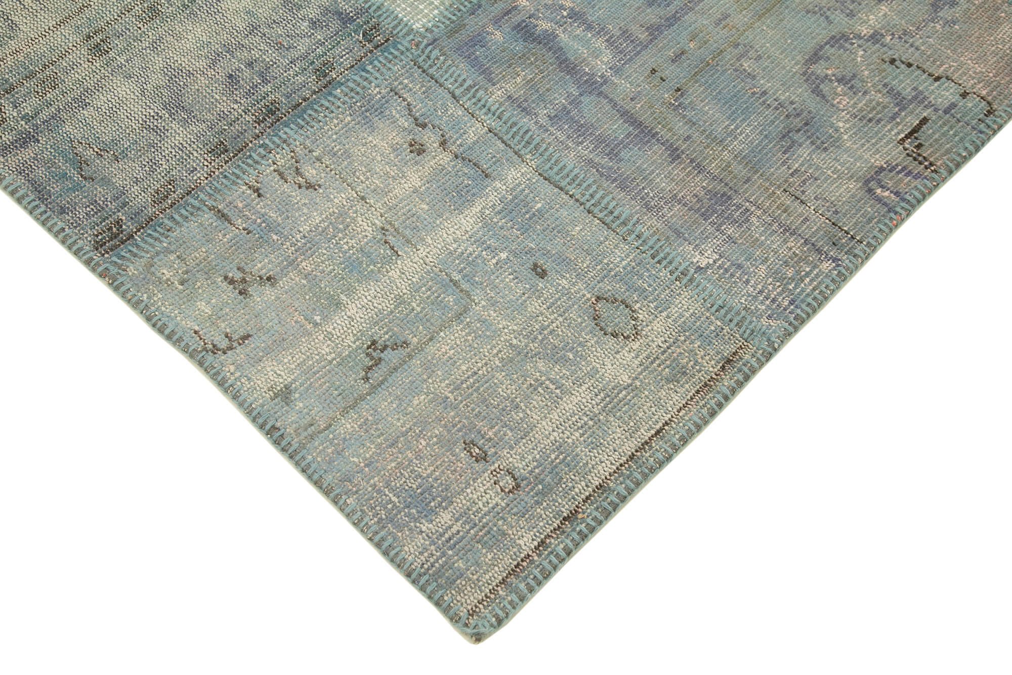 Handmade Wool Area Rug - Blue Patchwork Carpet, Soft Cotton Wool Rug 5'9''x8'