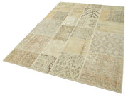 Handmade Patchwork Area Rug – Kirk Yama Beige Cotton Wool Carpet 5'7''x7'11''