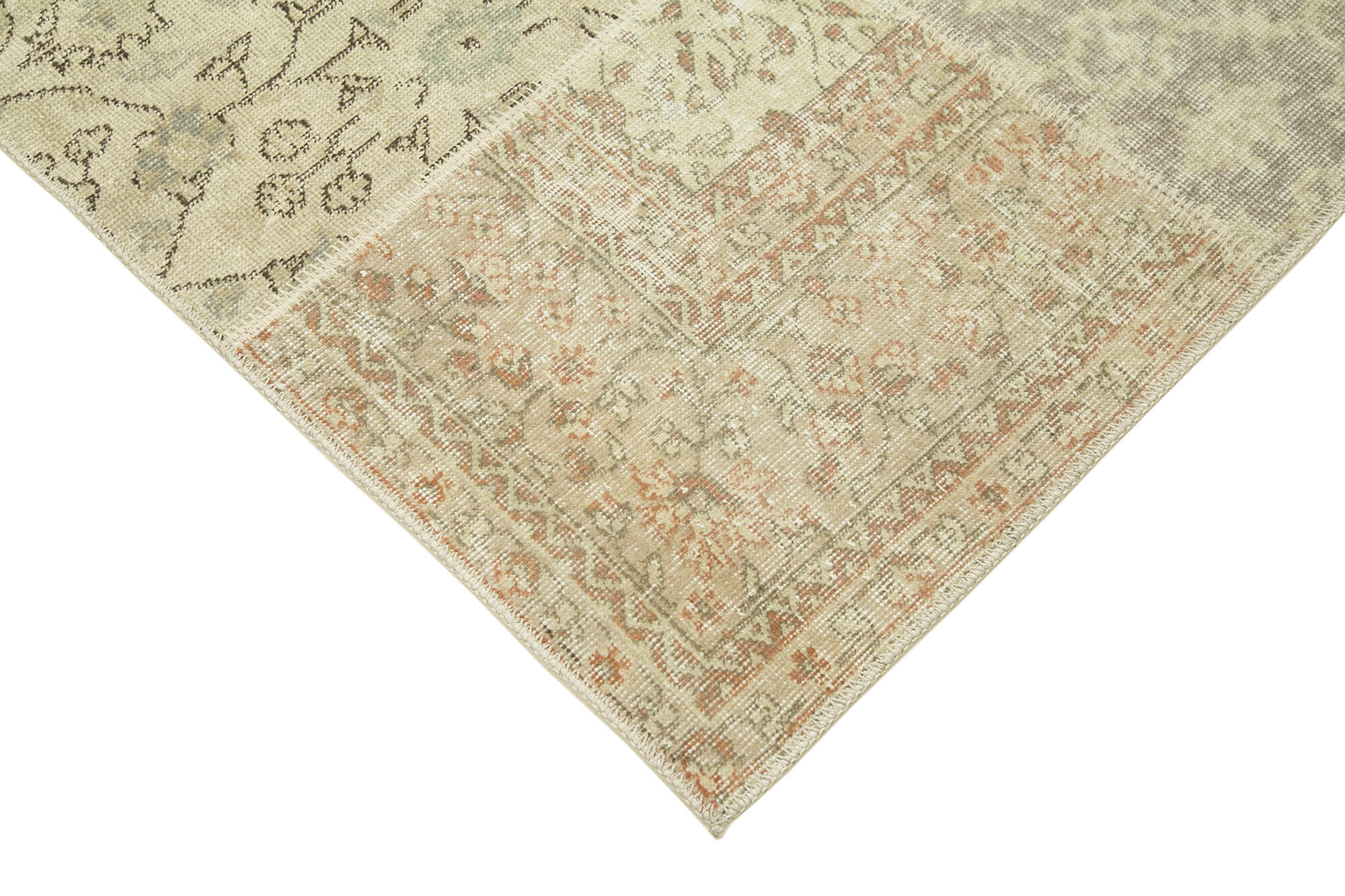 Handmade Patchwork Area Rug – Kirk Yama Beige Cotton Wool Carpet 5'7''x7'11''