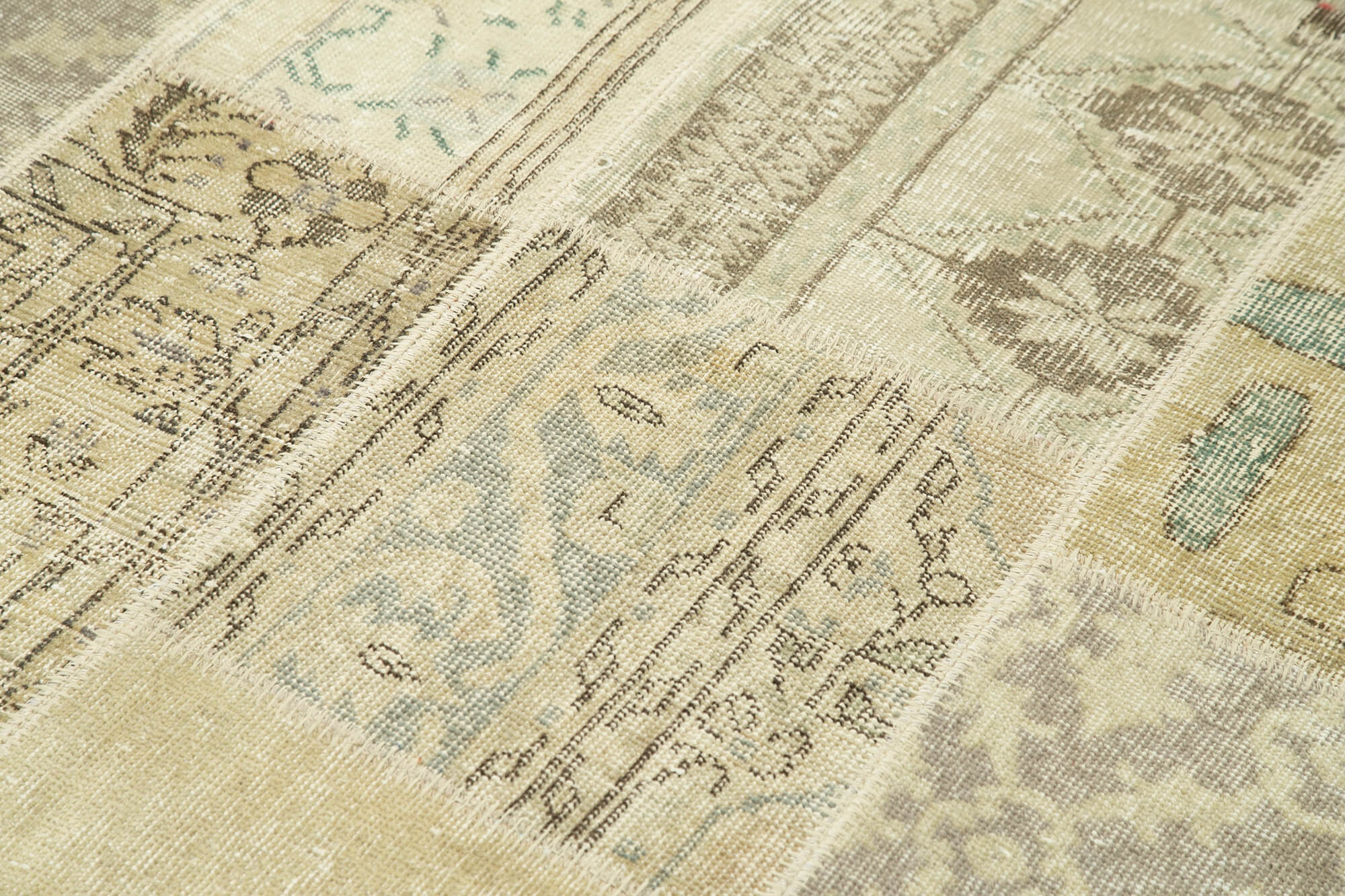 Handmade Patchwork Area Rug – Kirk Yama Beige Cotton Wool Carpet 5'7''x7'11''