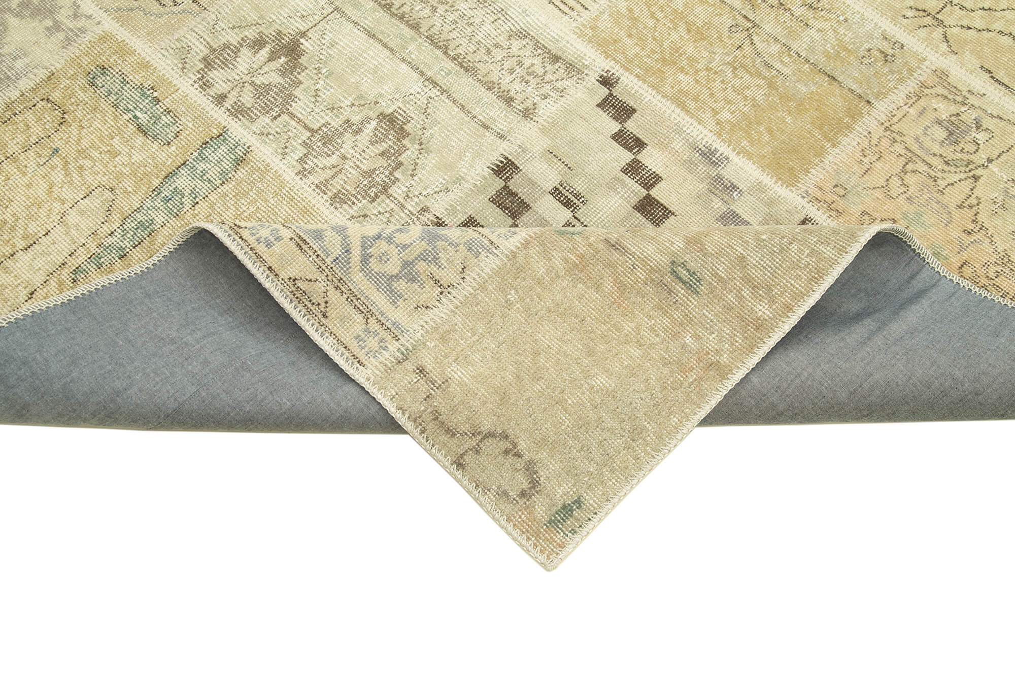 Handmade Patchwork Area Rug – Kirk Yama Beige Cotton Wool Carpet 5'7''x7'11''
