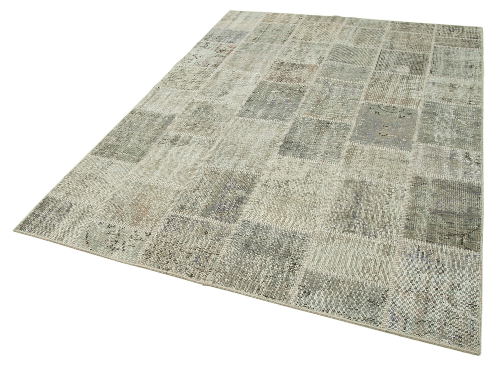 Handmade Patchwork Rug - Kirk Yama Grey Cotton Wool Vintage Area Rug 5'8" x 7'9"