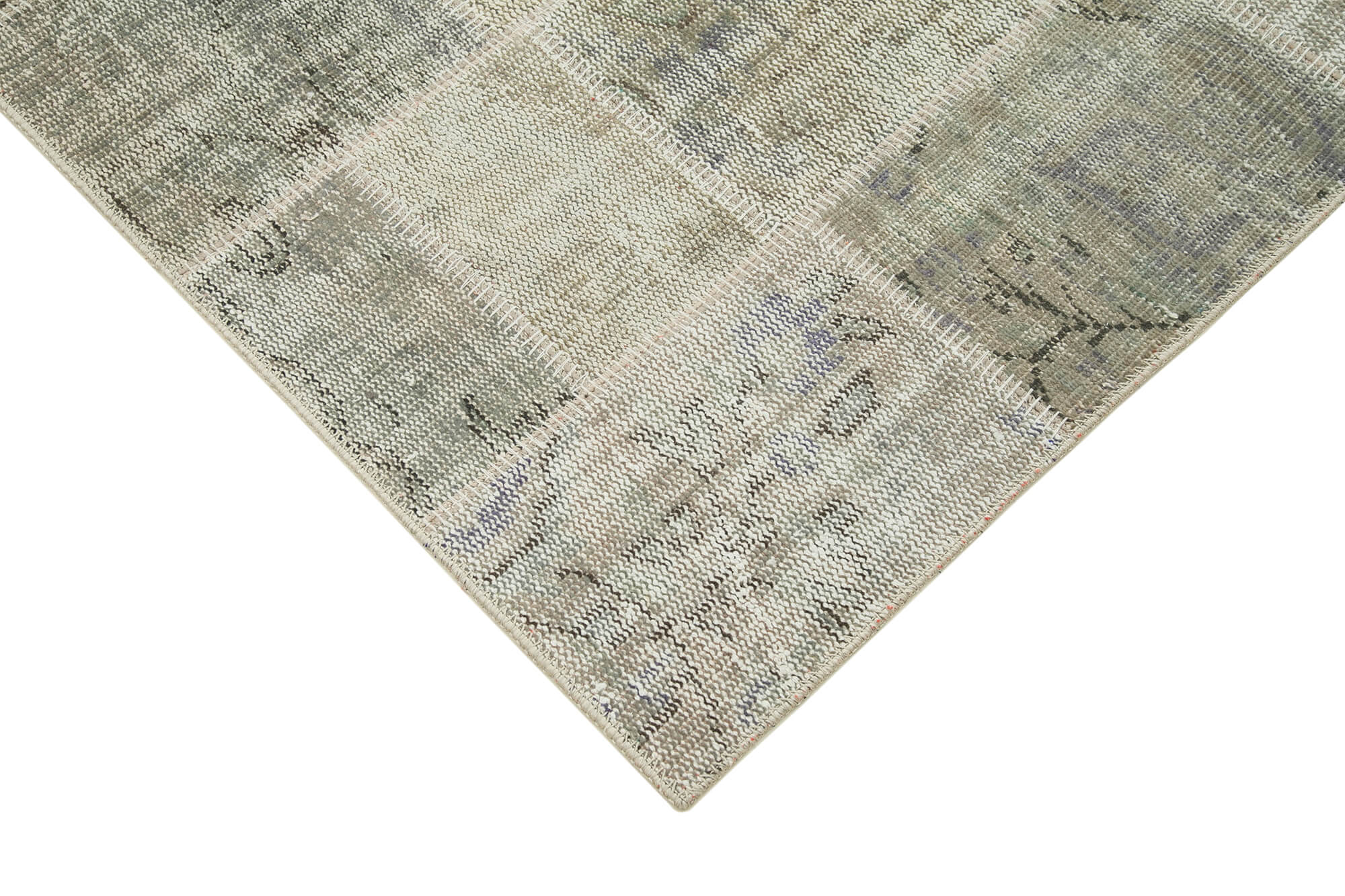 Handmade Patchwork Rug - Kirk Yama Grey Cotton Wool Vintage Area Rug 5'8" x 7'9"