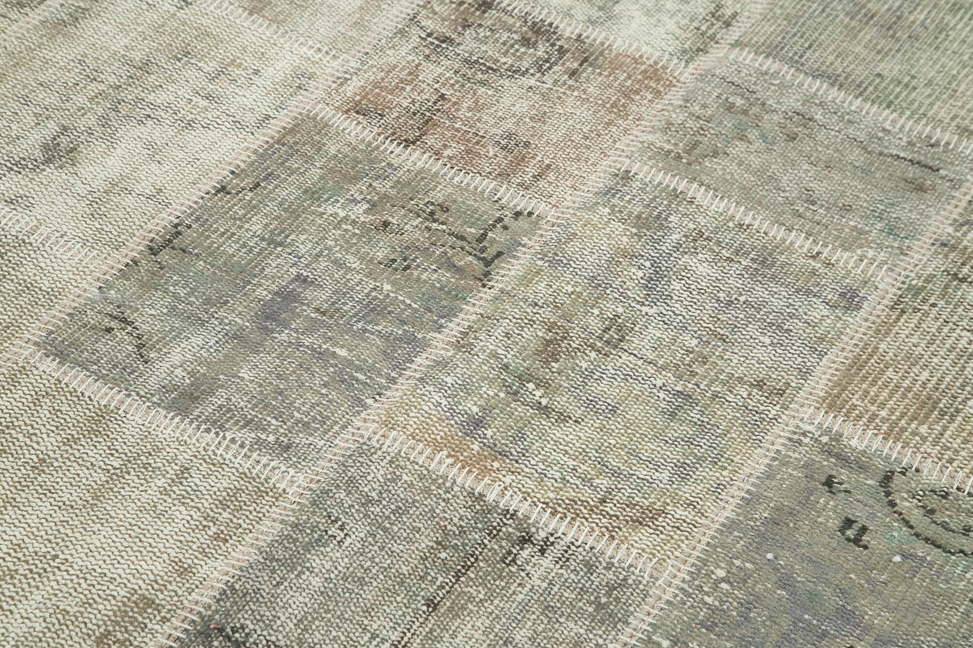 Handmade Patchwork Rug - Kirk Yama Grey Cotton Wool Vintage Area Rug 5'8" x 7'9"