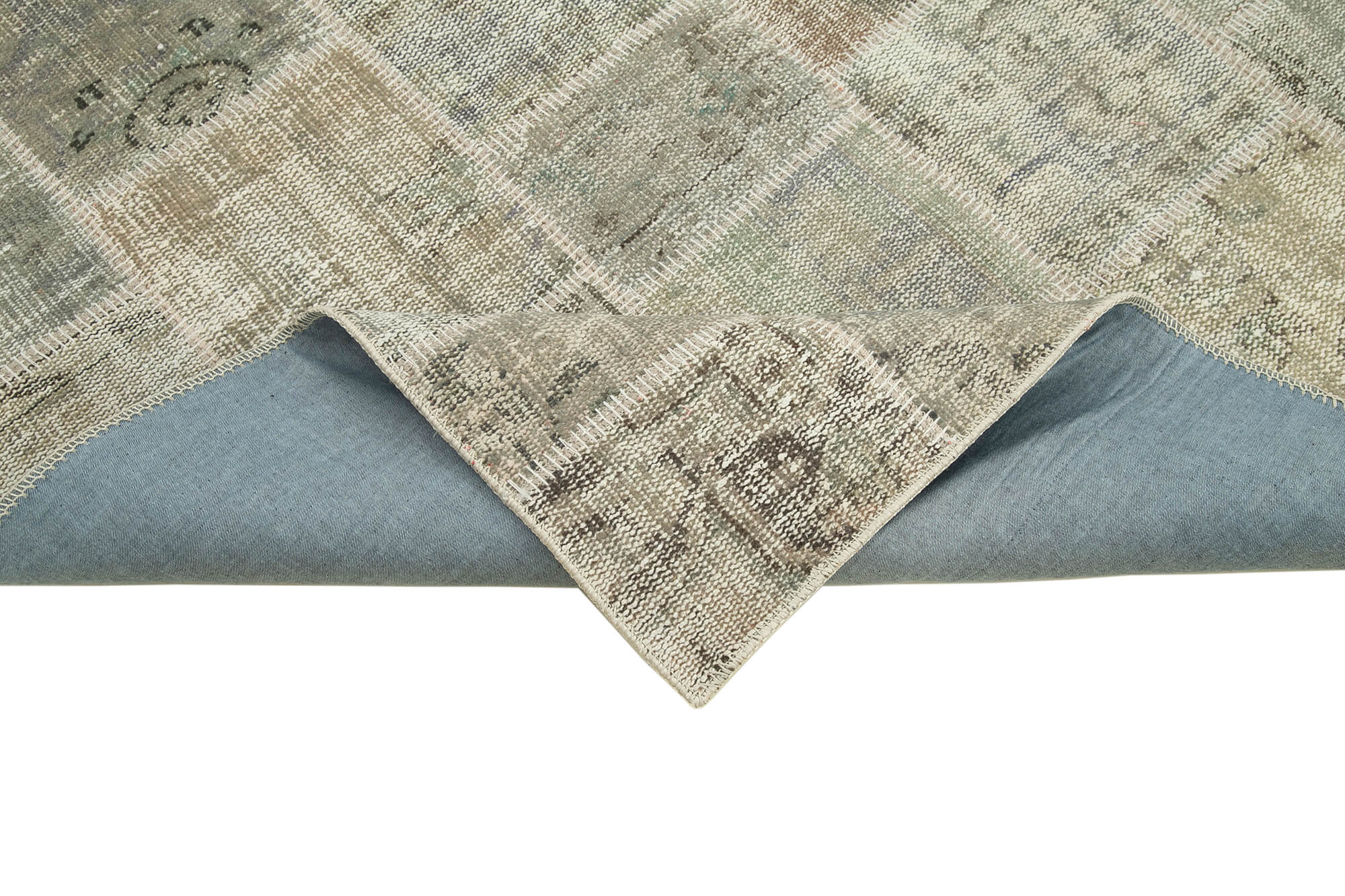 Handmade Patchwork Rug - Kirk Yama Grey Cotton Wool Vintage Area Rug 5'8" x 7'9"