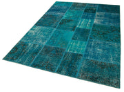 Handmade Area Rug - Turquoise Patchwork Cotton Wool Vintage Turkish Carpet 5'7''x7'10''