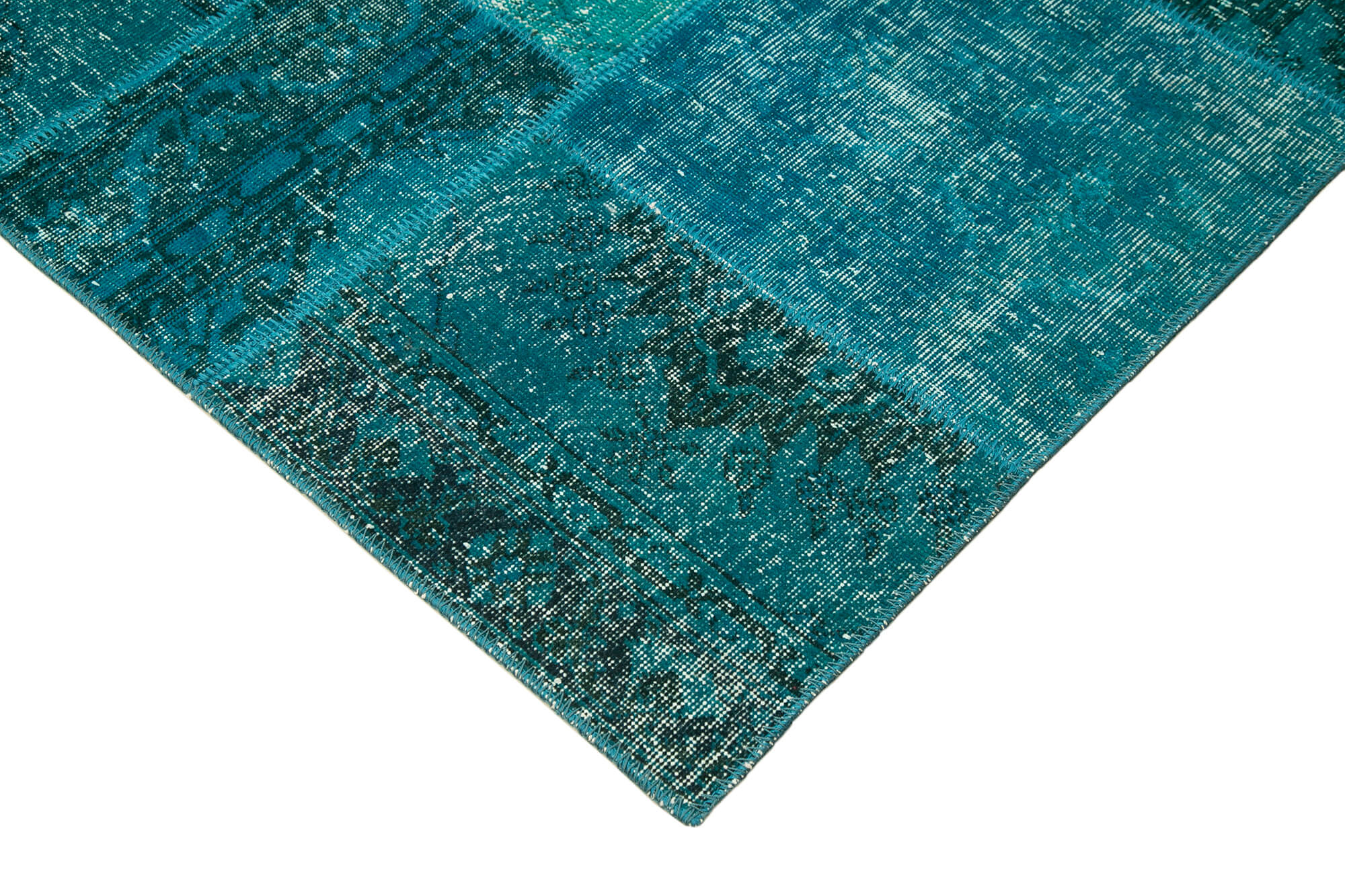 Handmade Area Rug - Turquoise Patchwork Cotton Wool Vintage Turkish Carpet 5'7''x7'10''