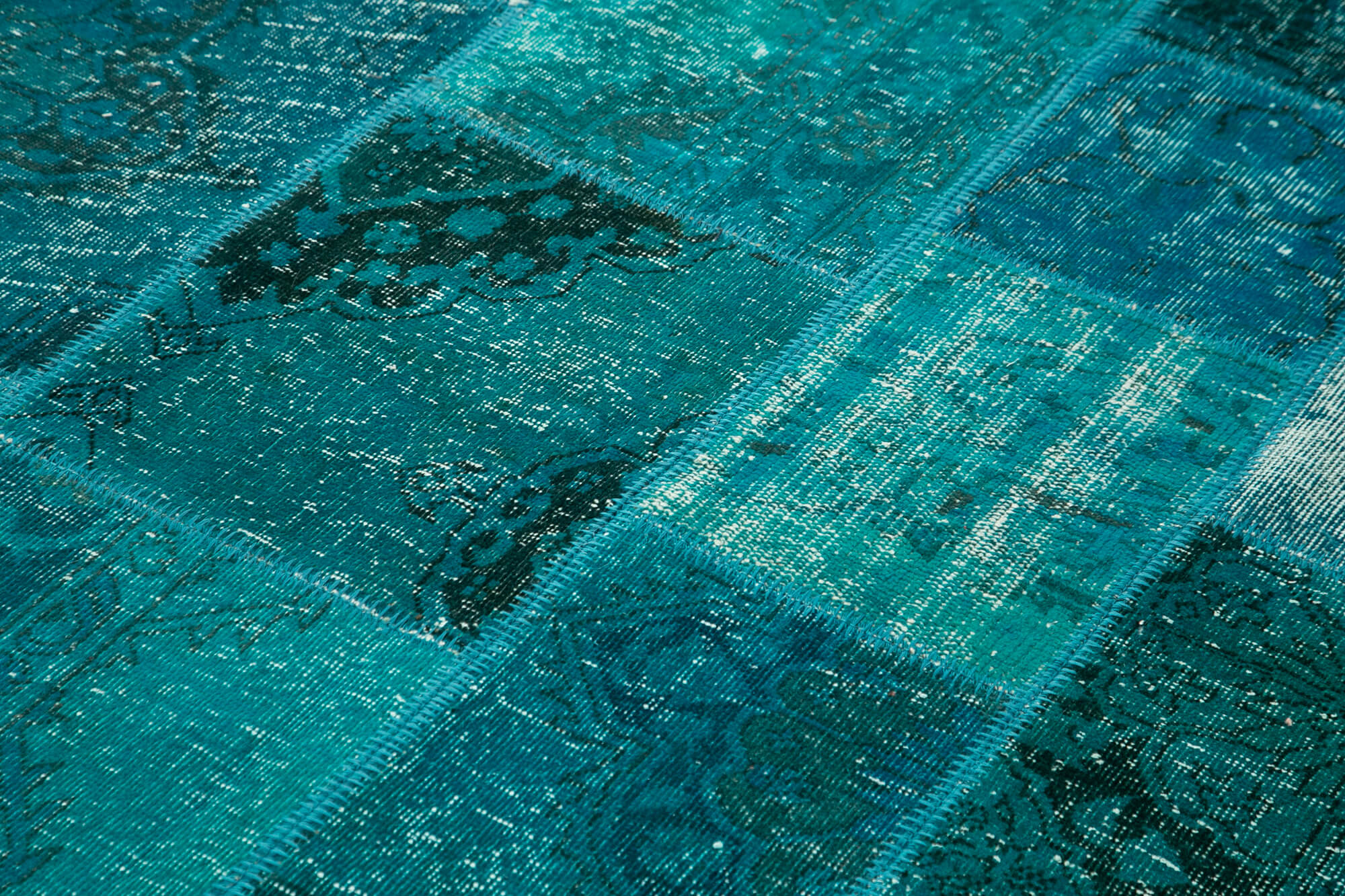 Handmade Area Rug - Turquoise Patchwork Cotton Wool Vintage Turkish Carpet 5'7''x7'10''