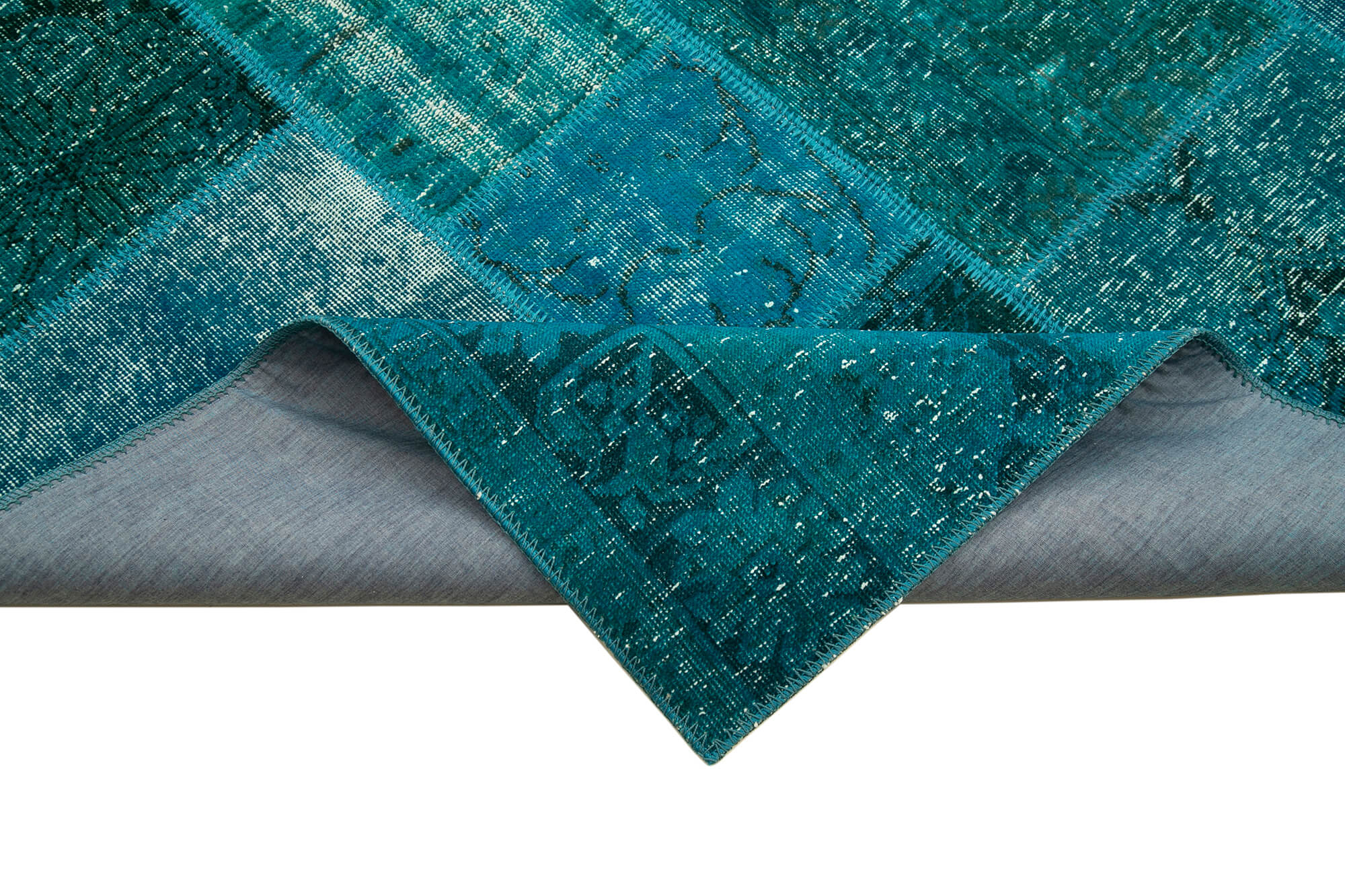 Handmade Area Rug - Turquoise Patchwork Cotton Wool Vintage Turkish Carpet 5'7''x7'10''